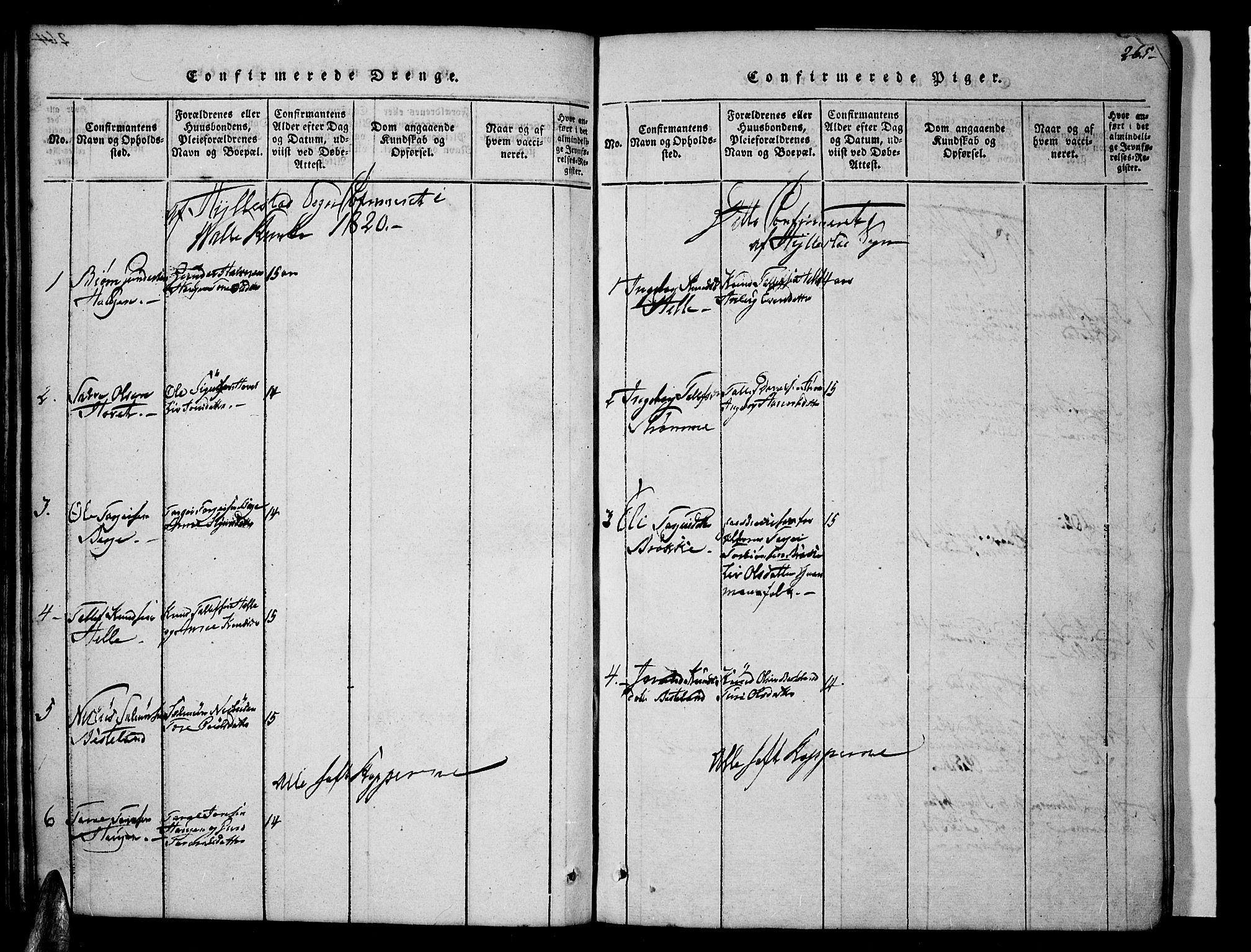 Valle sokneprestkontor, SAK/1111-0044/F/Fb/Fbc/L0001: Parish register (copy) no. B 1 /2, 1816-1829, p. 265
