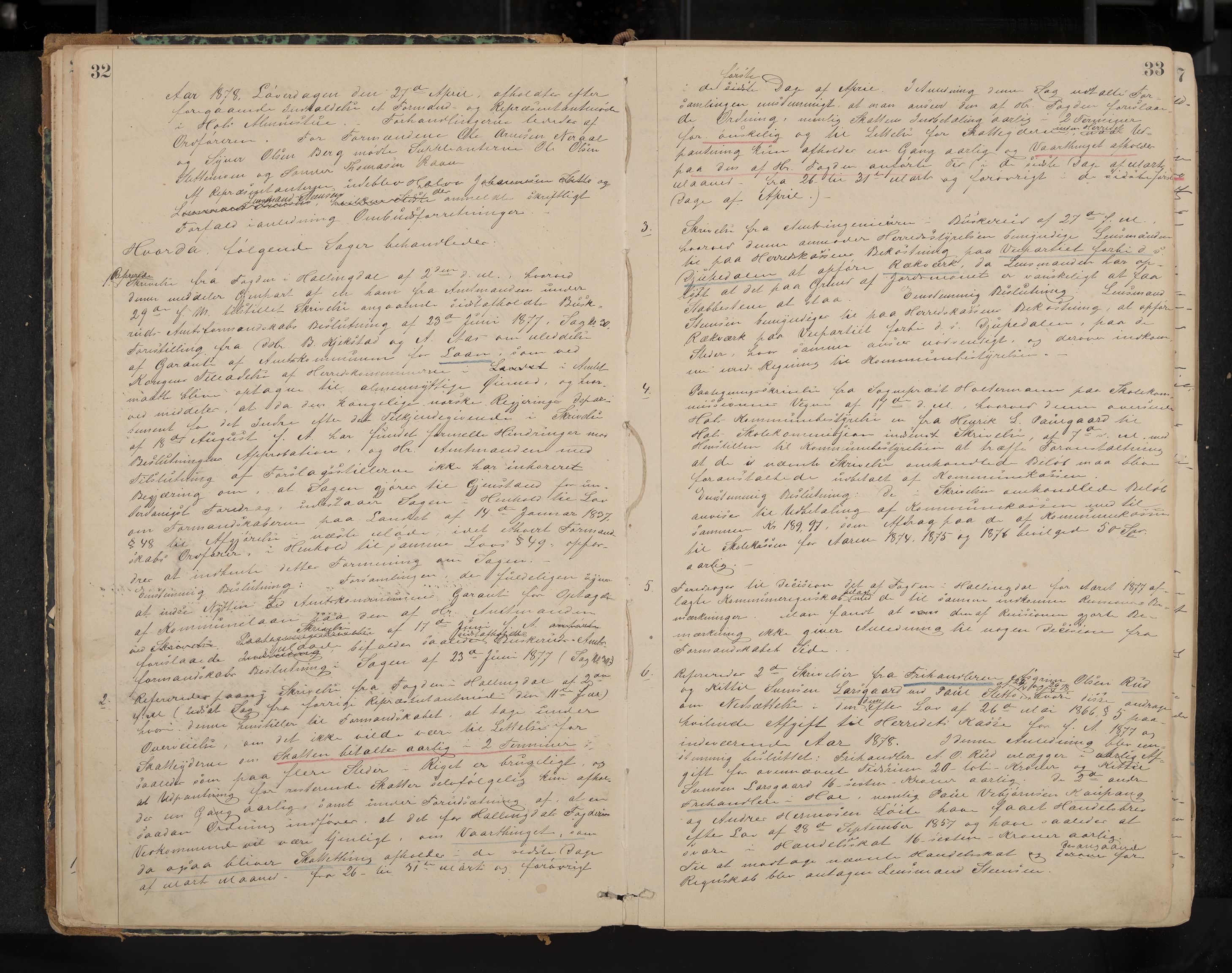 Hol formannskap og sentraladministrasjon, IKAK/0620021-1/A/L0001: Møtebok, 1877-1893, p. 32-33