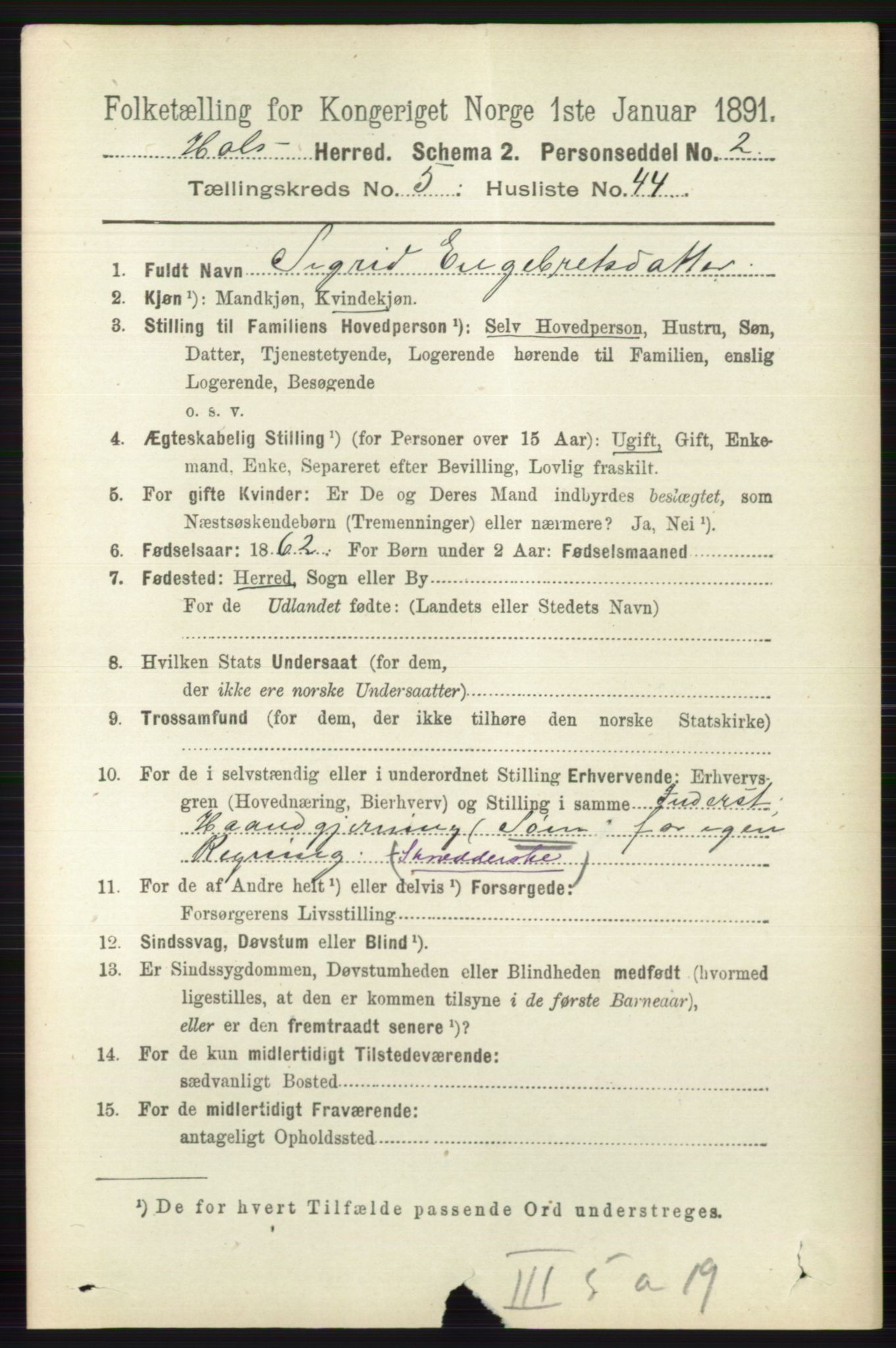 RA, 1891 census for 0620 Hol, 1891, p. 1707