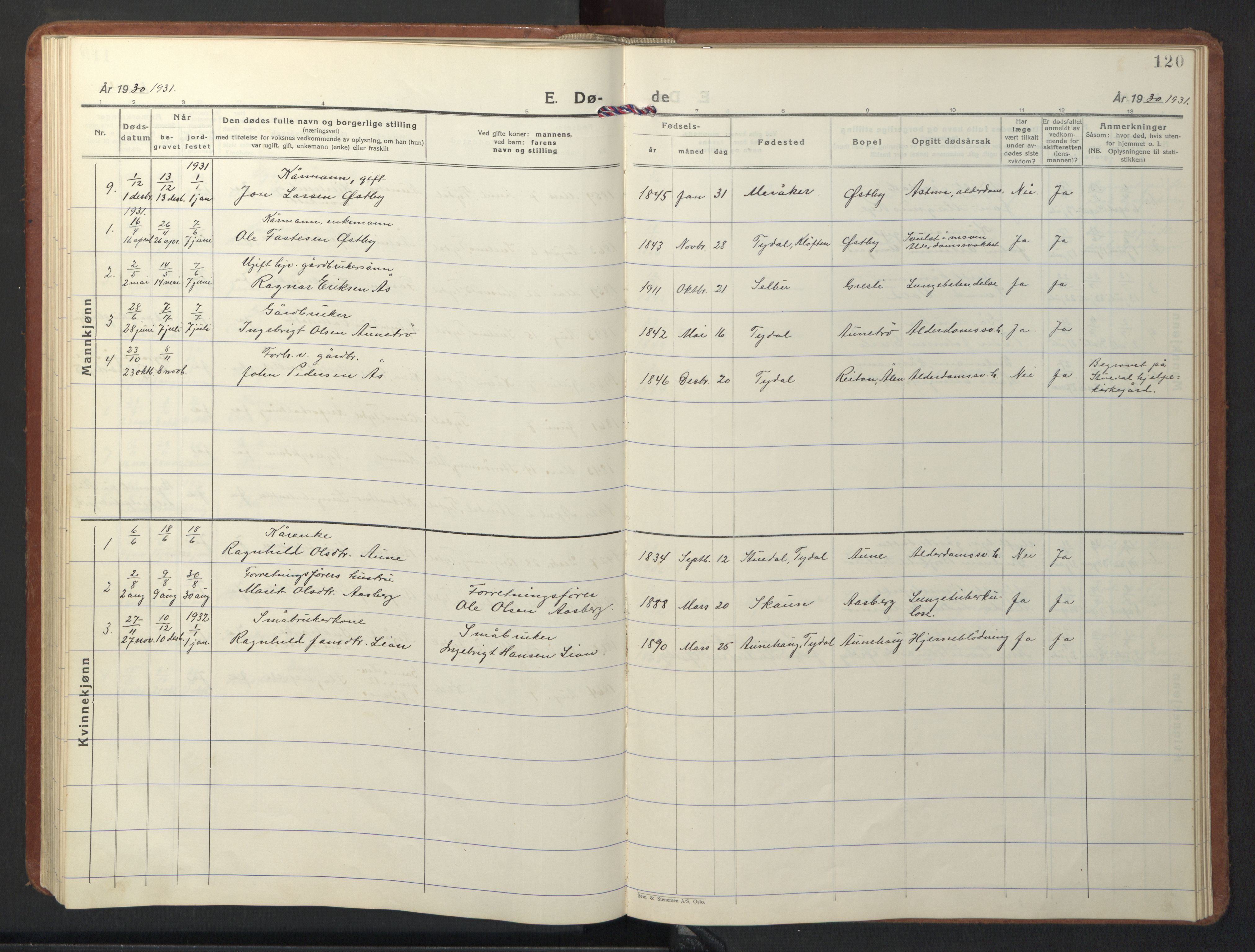 Ministerialprotokoller, klokkerbøker og fødselsregistre - Sør-Trøndelag, AV/SAT-A-1456/698/L1169: Parish register (copy) no. 698C06, 1930-1949, p. 120