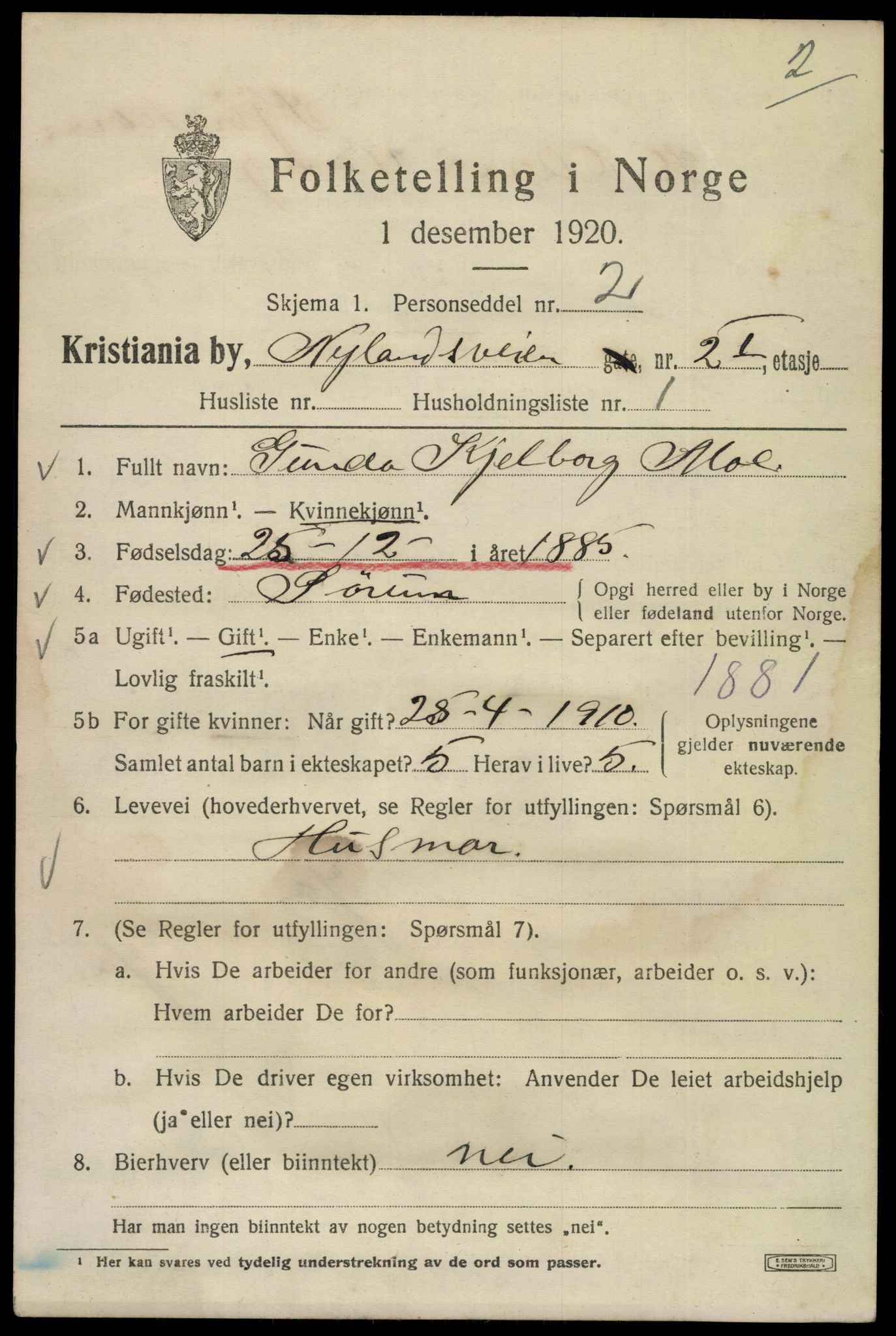 SAO, 1920 census for Kristiania, 1920, p. 427687