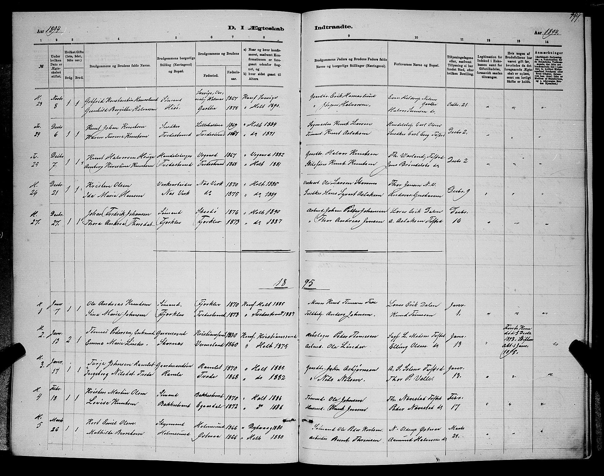Holt sokneprestkontor, SAK/1111-0021/F/Fb/L0010: Parish register (copy) no. B 10, 1883-1896, p. 199