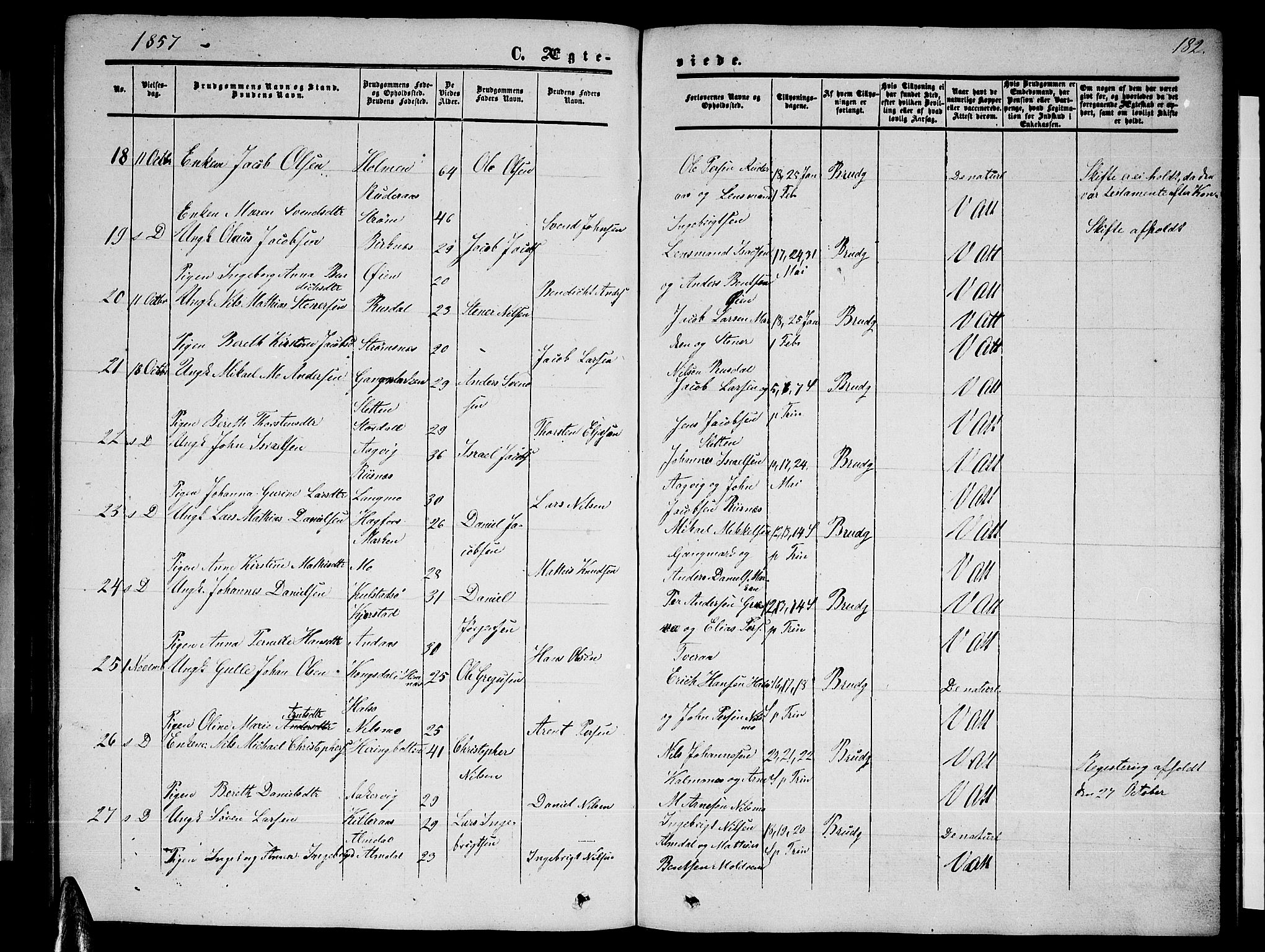 Ministerialprotokoller, klokkerbøker og fødselsregistre - Nordland, SAT/A-1459/820/L0301: Parish register (copy) no. 820C03, 1851-1858, p. 182