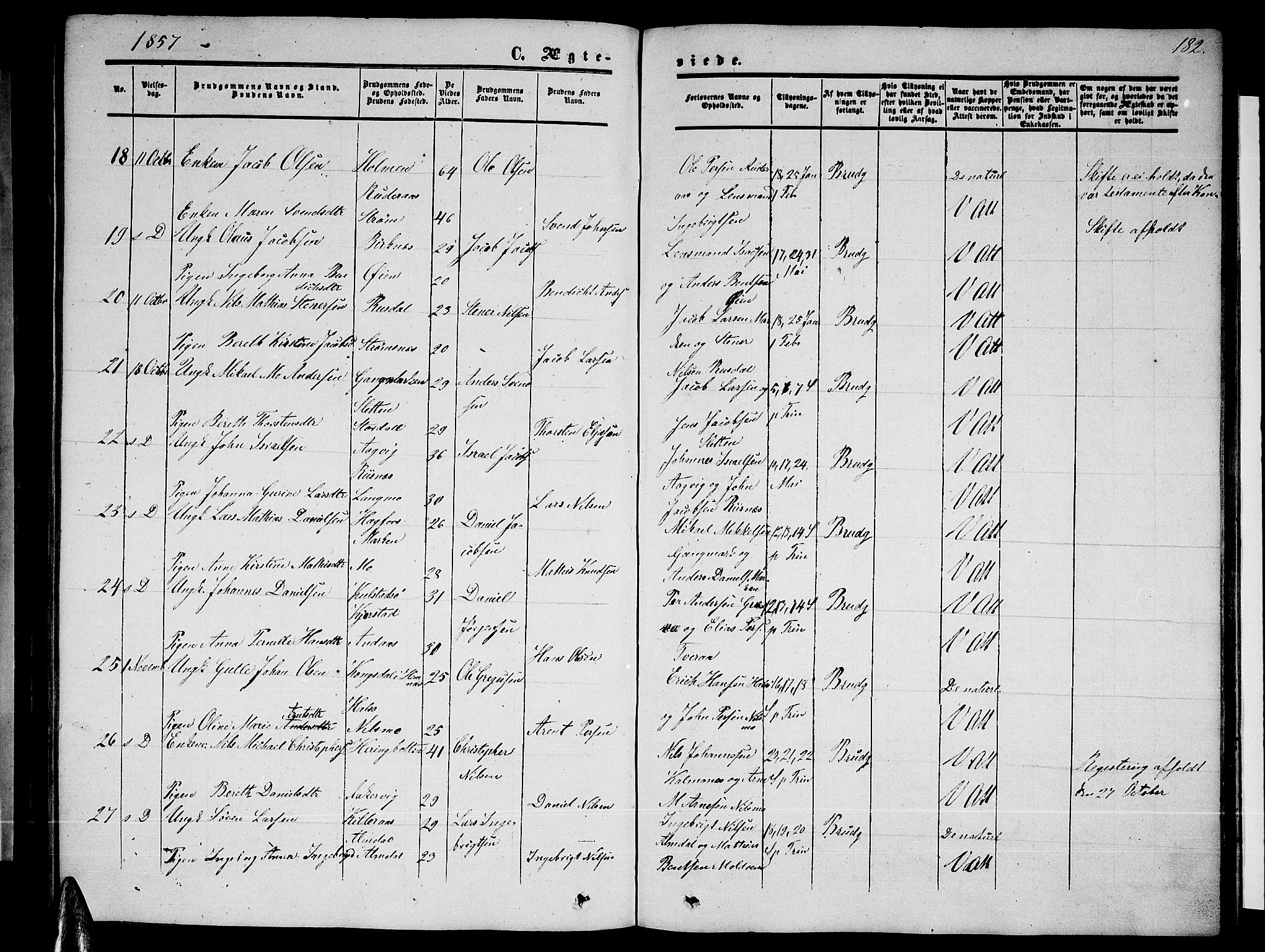 Ministerialprotokoller, klokkerbøker og fødselsregistre - Nordland, AV/SAT-A-1459/820/L0301: Parish register (copy) no. 820C03, 1851-1858, p. 182