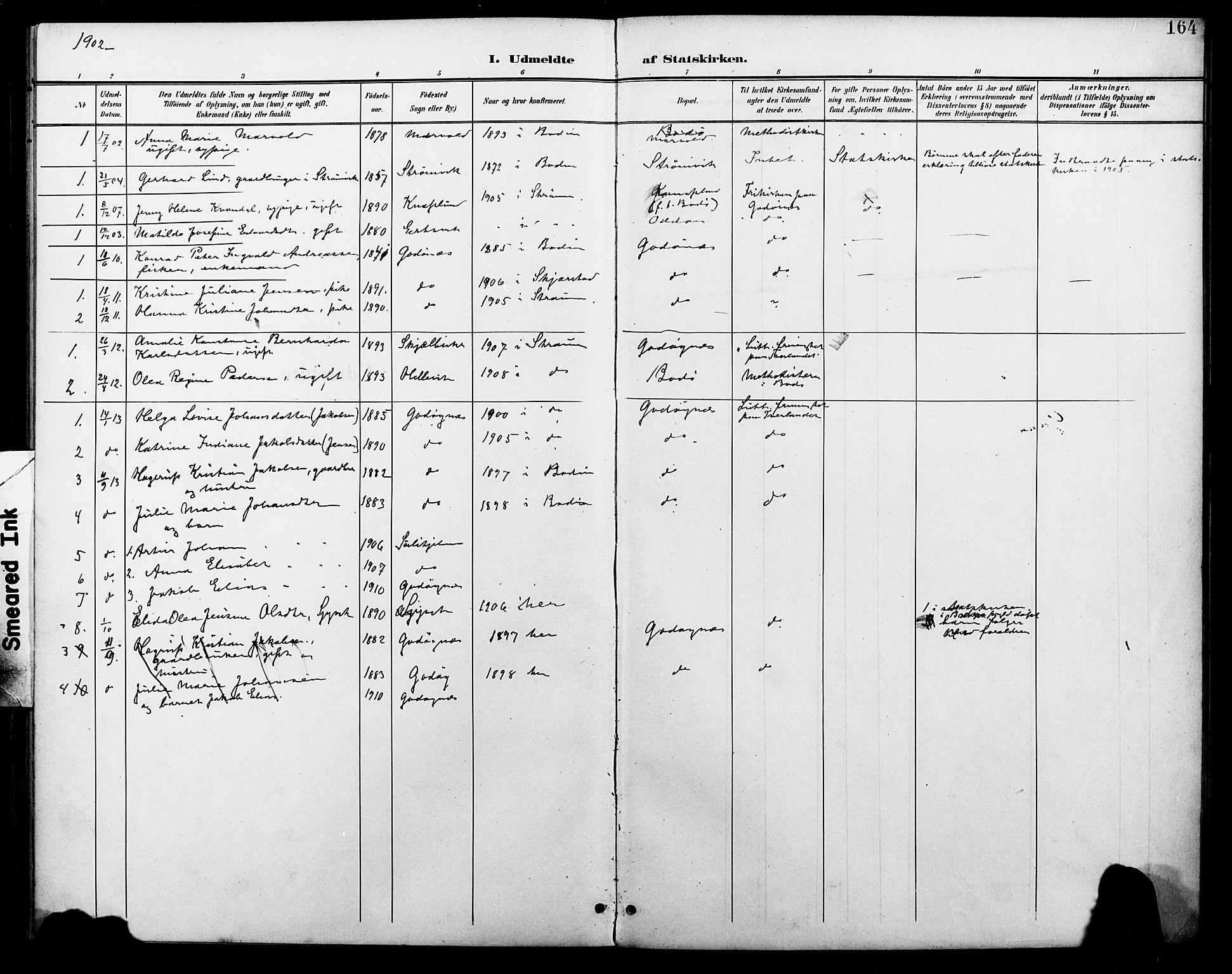 Ministerialprotokoller, klokkerbøker og fødselsregistre - Nordland, SAT/A-1459/804/L0088: Parish register (copy) no. 804C01, 1901-1917, p. 164