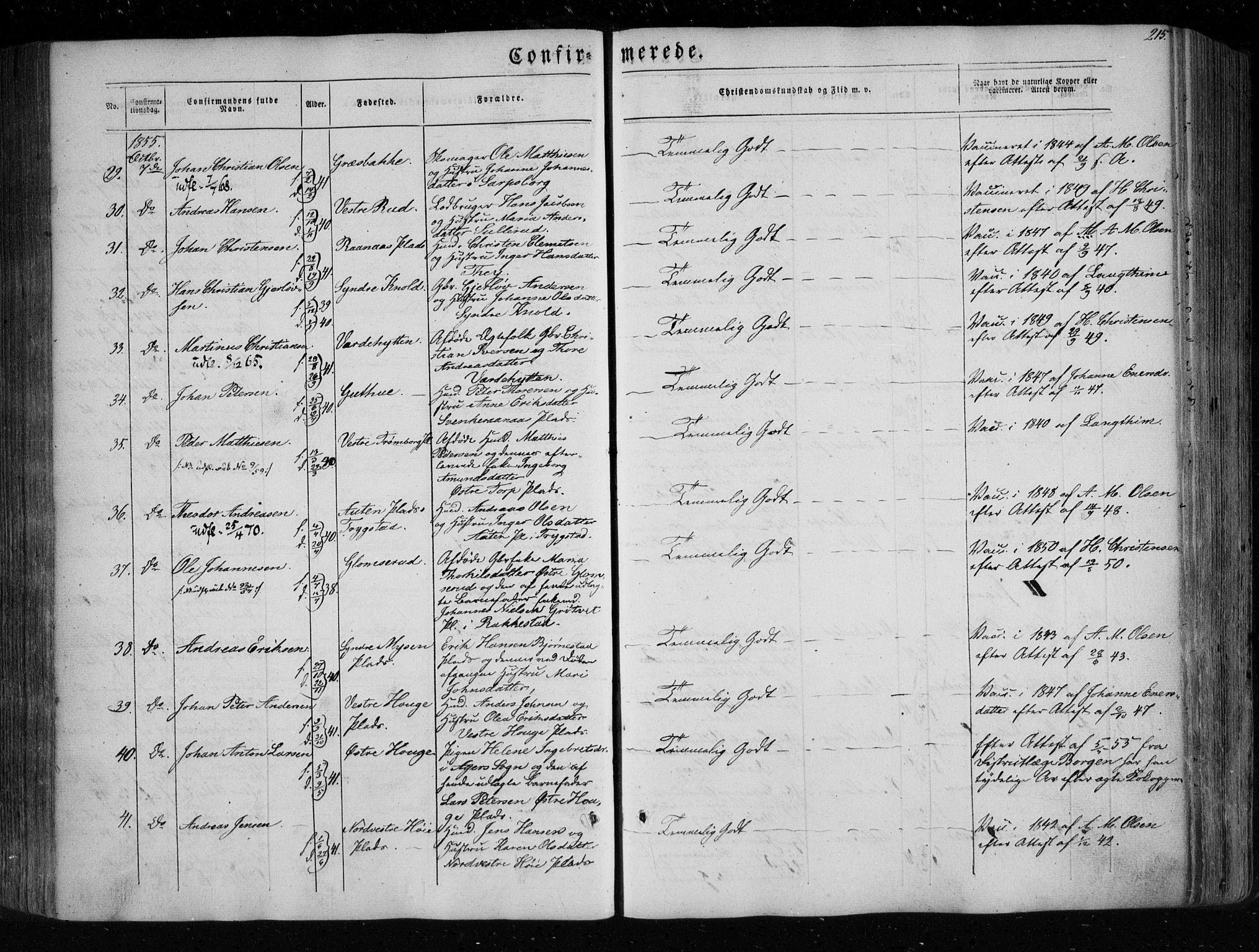 Eidsberg prestekontor Kirkebøker, AV/SAO-A-10905/F/Fa/L0009: Parish register (official) no. I 9, 1849-1856, p. 215