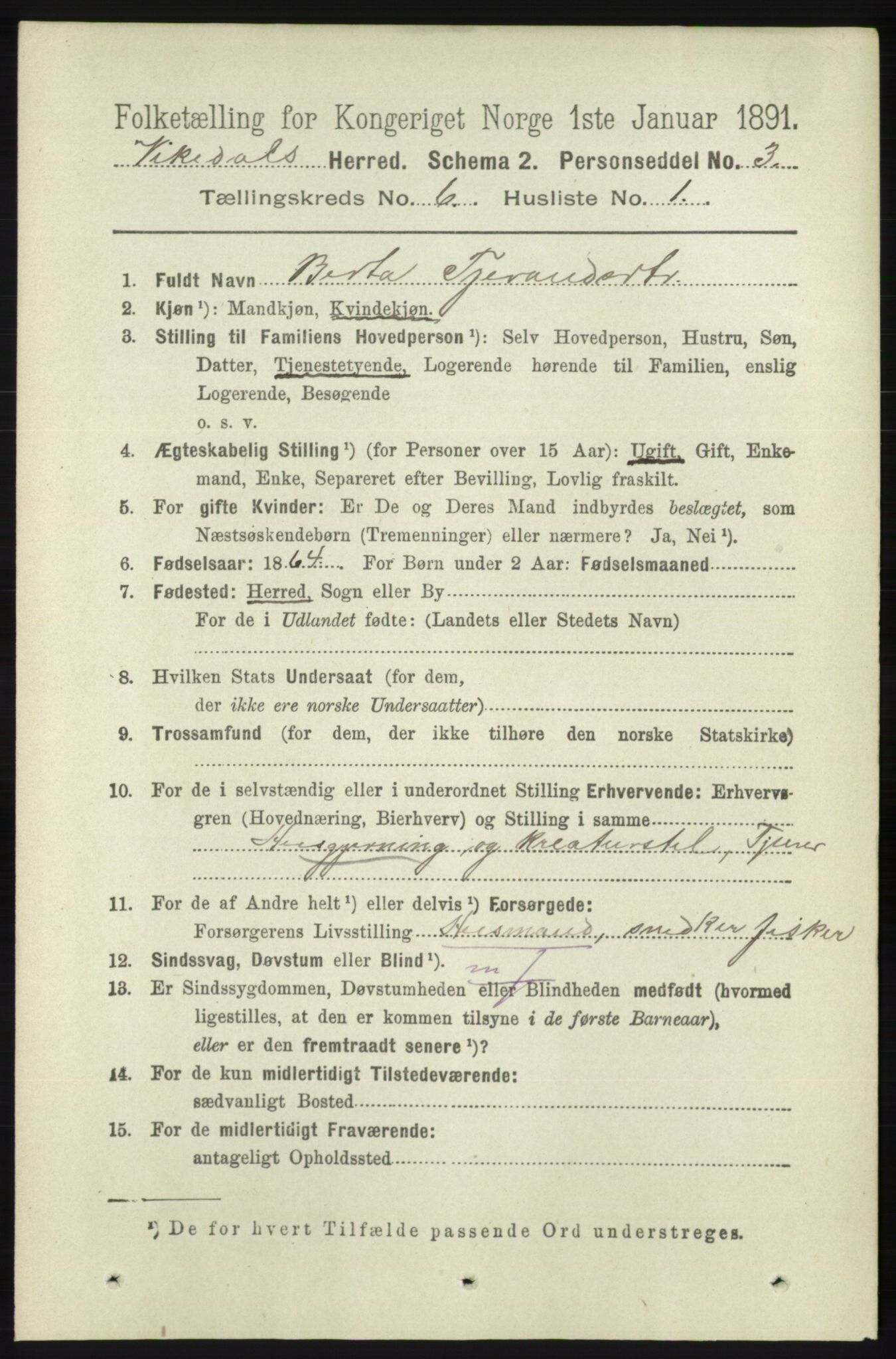 RA, 1891 census for 1157 Vikedal, 1891, p. 1573