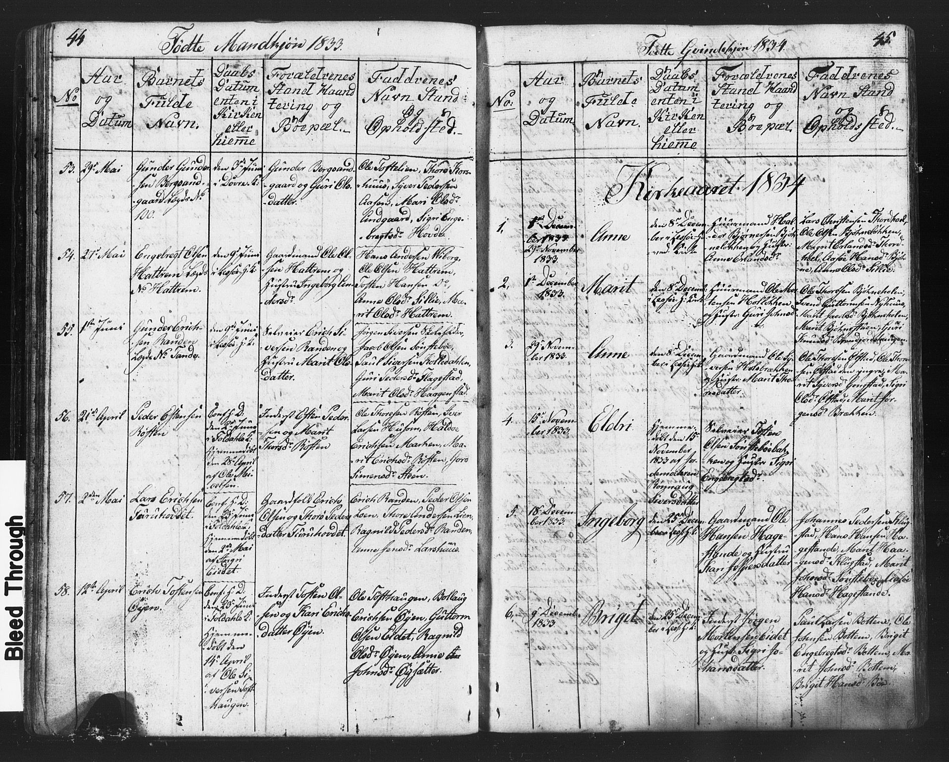 Lesja prestekontor, AV/SAH-PREST-068/H/Ha/Hab/L0002: Parish register (copy) no. 2, 1832-1850, p. 44-45