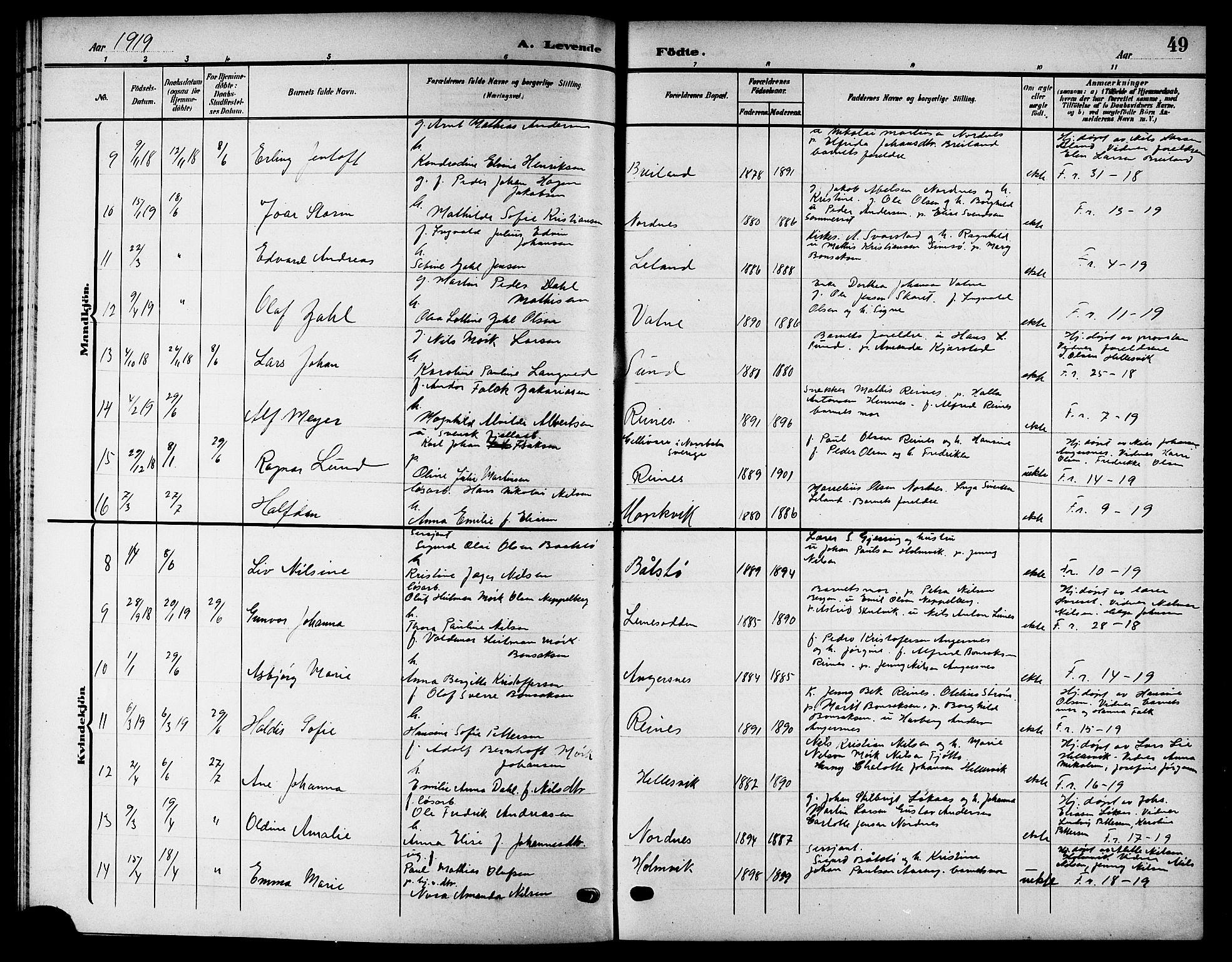 Ministerialprotokoller, klokkerbøker og fødselsregistre - Nordland, SAT/A-1459/832/L0494: Parish register (copy) no. 832C01, 1906-1922, p. 49