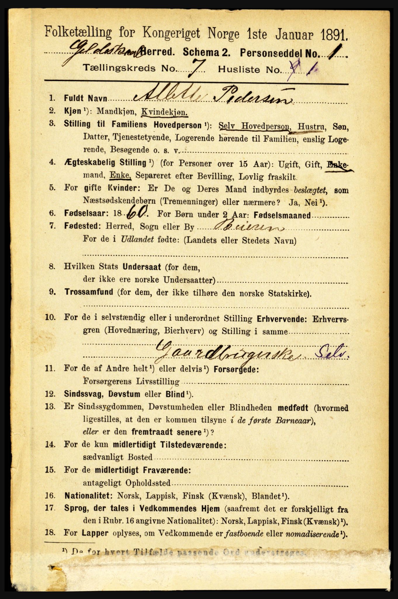 RA, 1891 census for 1838 Gildeskål, 1891, p. 2239