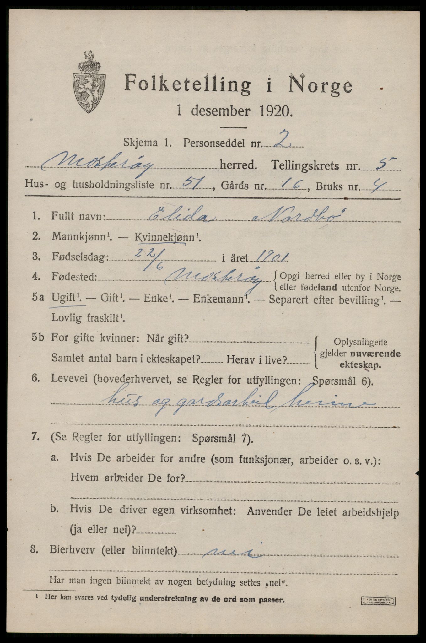 SAST, 1920 census for Mosterøy, 1920, p. 2690