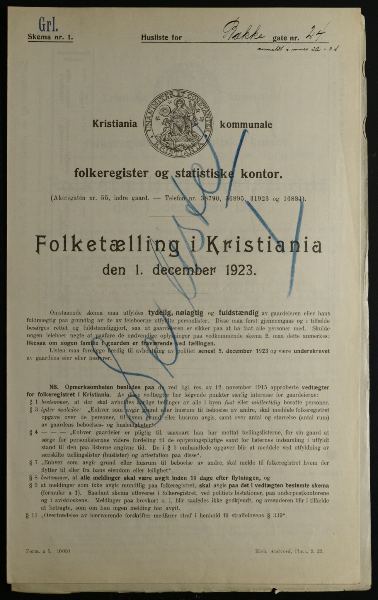 OBA, Municipal Census 1923 for Kristiania, 1923, p. 12476