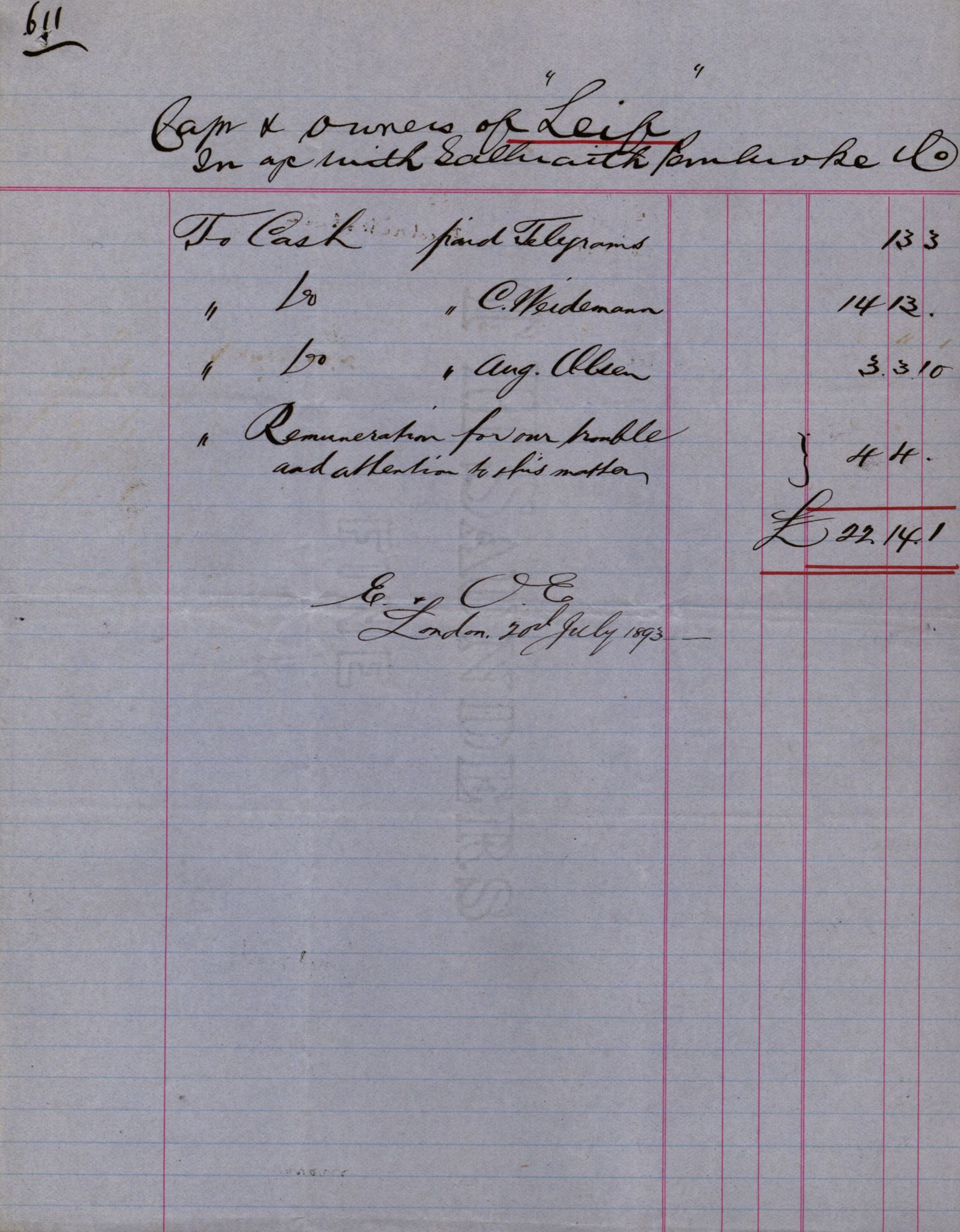 Pa 63 - Østlandske skibsassuranceforening, VEMU/A-1079/G/Ga/L0030/0001: Havaridokumenter / Leif, Korsvei, Margret, Mangerton, Mathilde, Island, Andover, 1893, p. 119