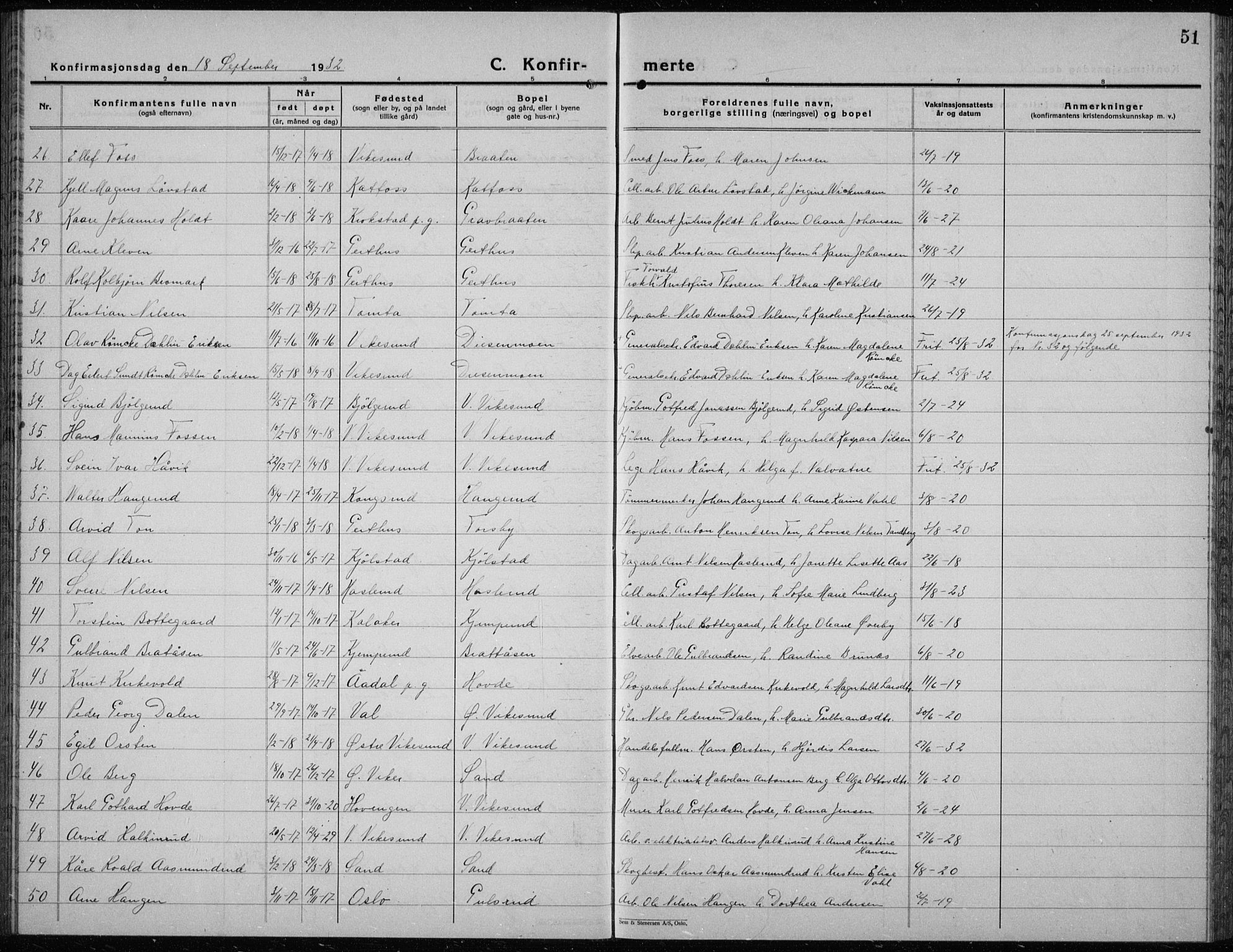 Modum kirkebøker, AV/SAKO-A-234/G/Ga/L0013: Parish register (copy) no. I 13, 1925-1938, p. 51