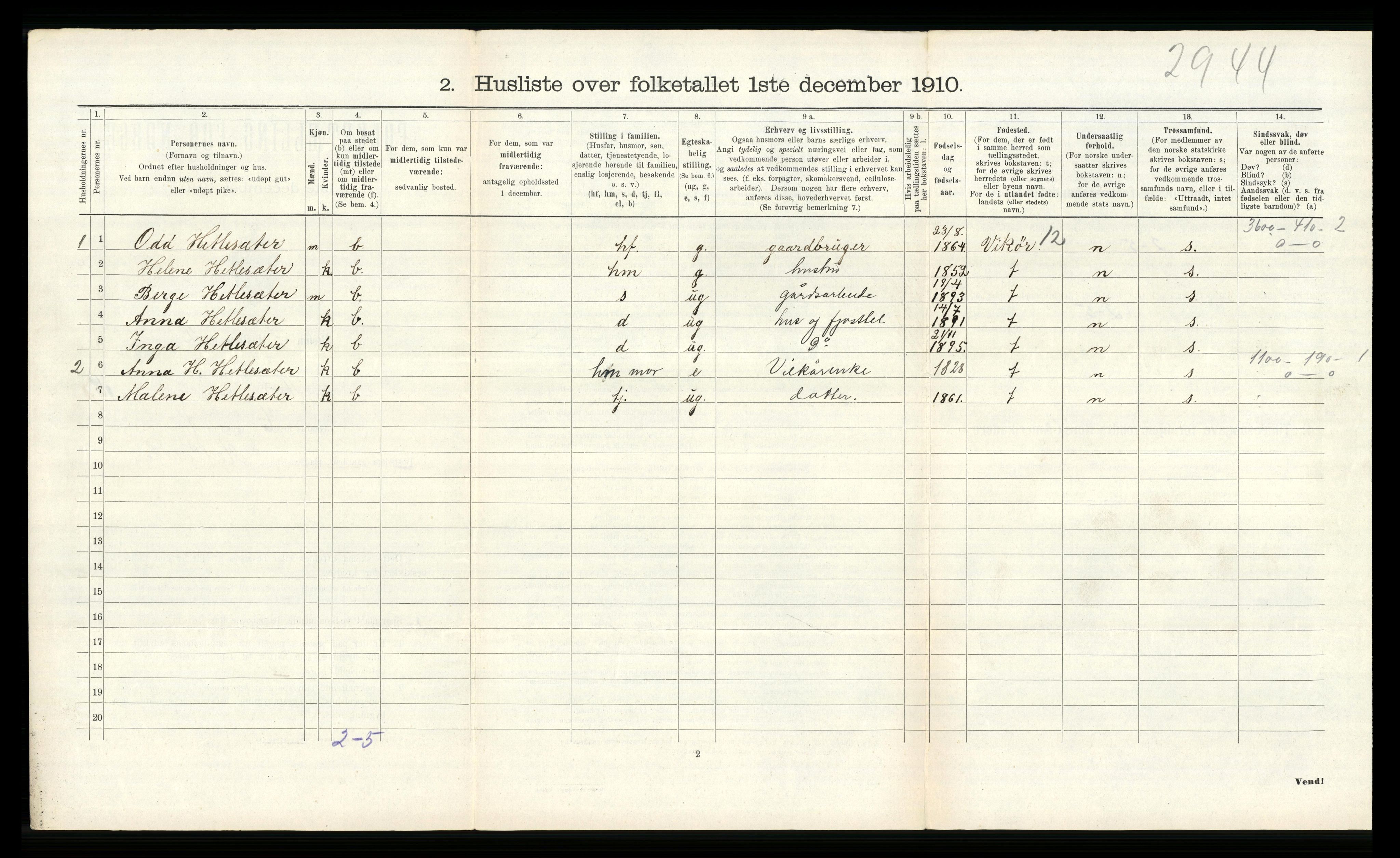 RA, 1910 census for Stord, 1910, p. 860