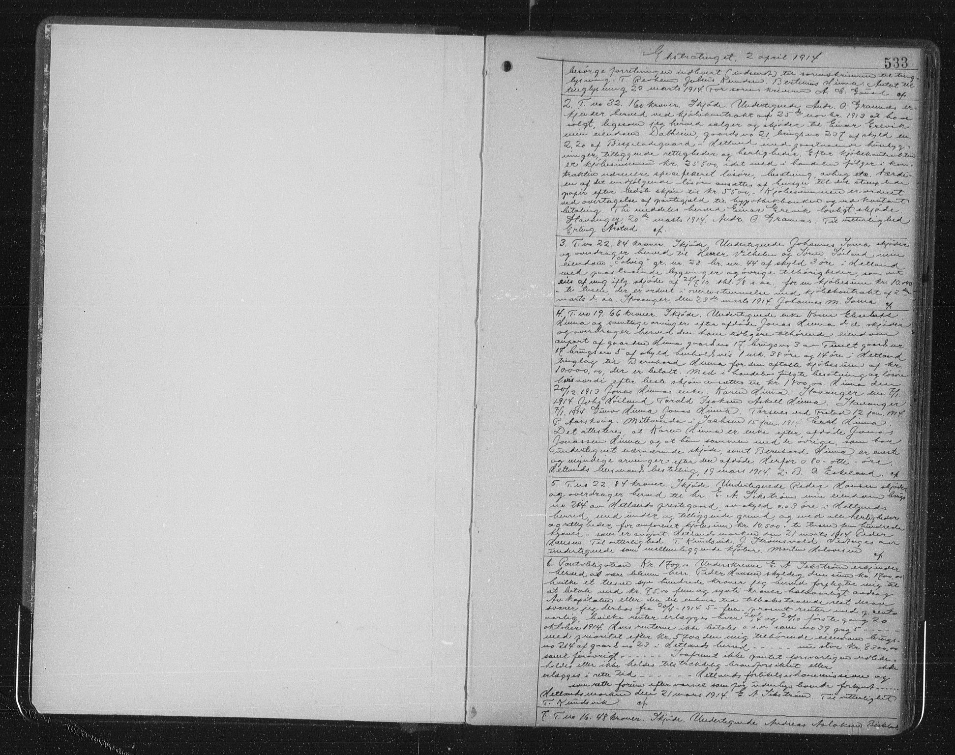 Jæren sorenskriveri, SAST/A-100310/01/4/41/41BF/L0026: Mortgage book no. 28b, 1914-1915, p. 532-533