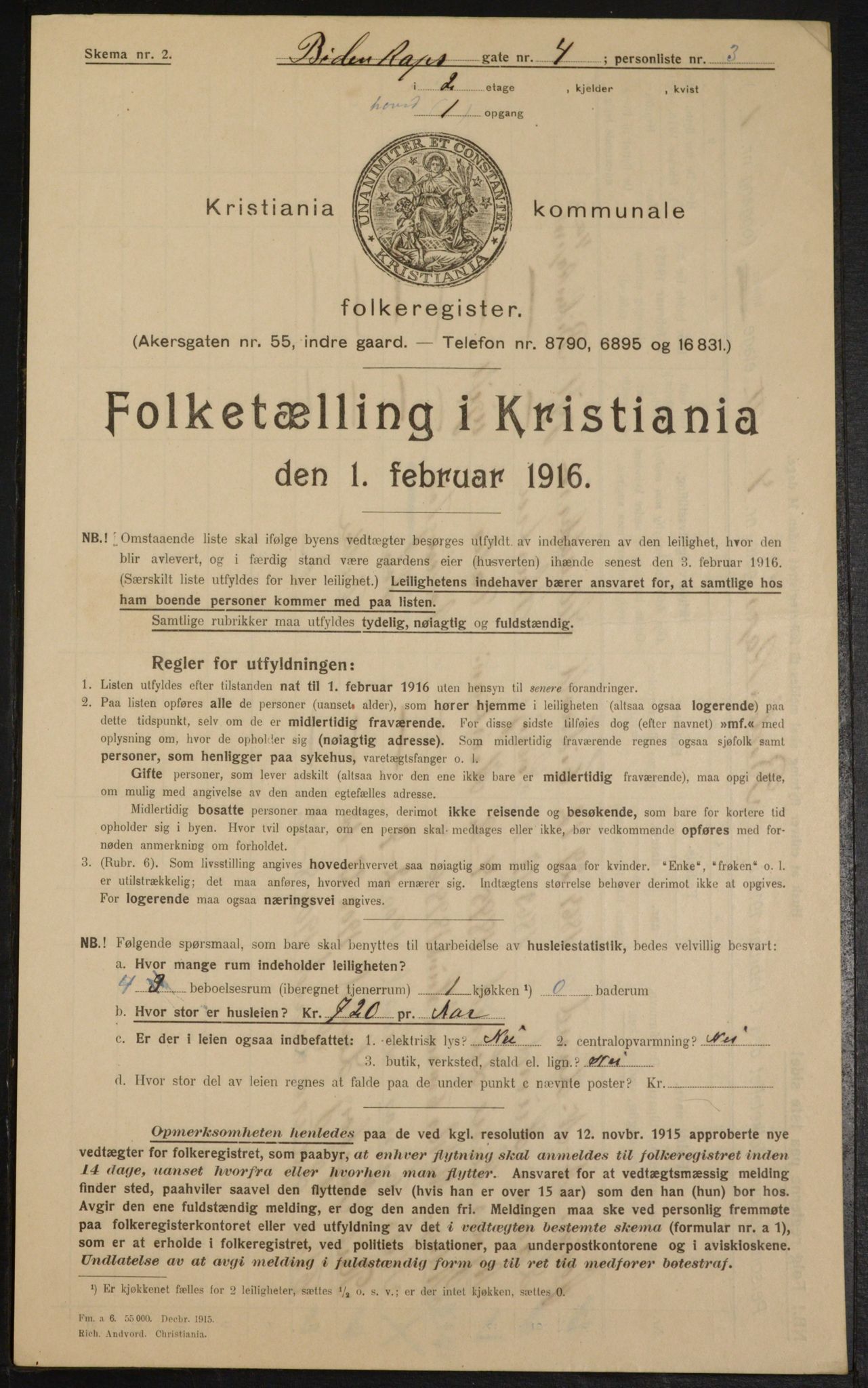 OBA, Municipal Census 1916 for Kristiania, 1916, p. 4840