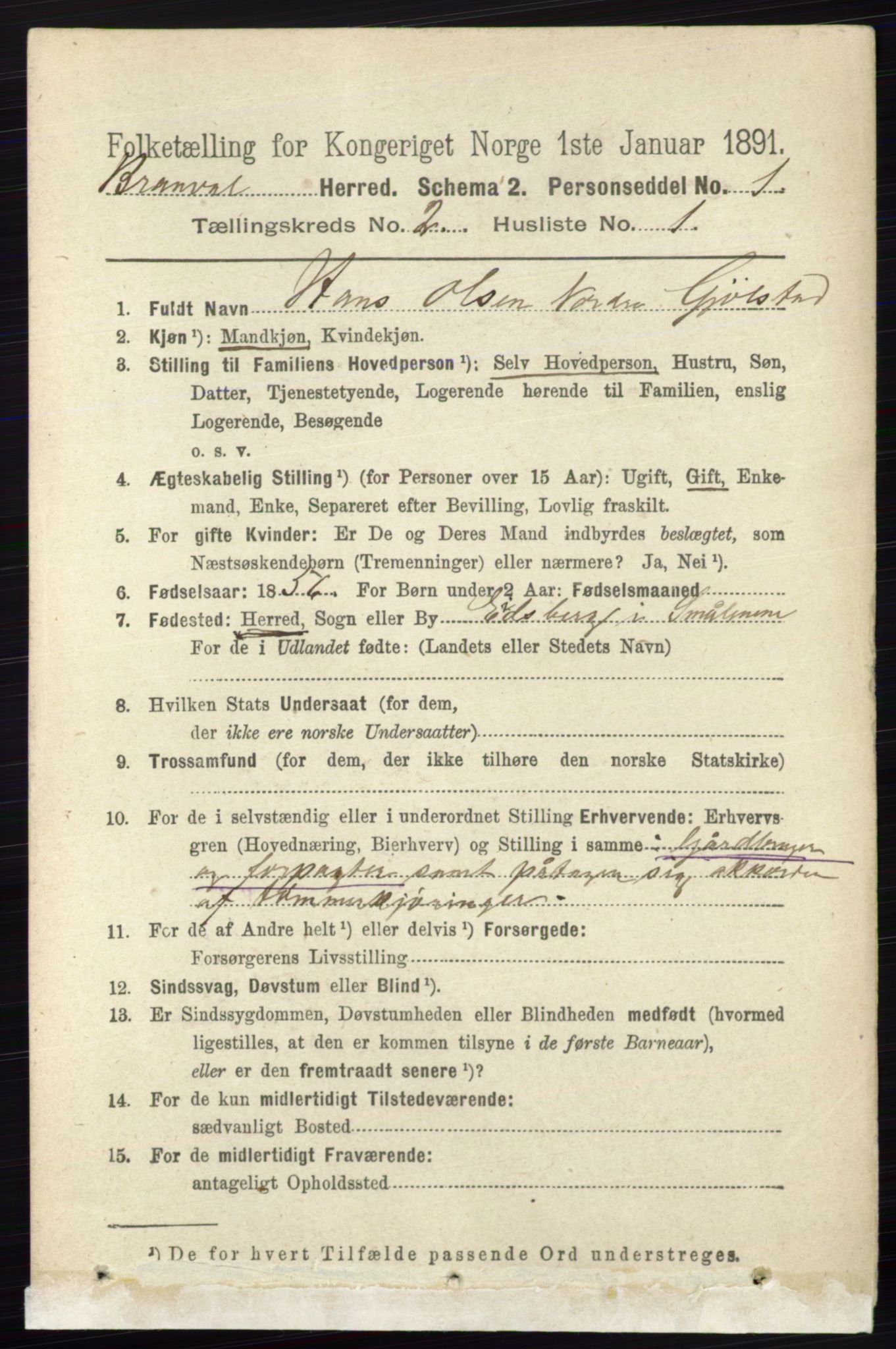 RA, 1891 census for 0422 Brandval, 1891, p. 741
