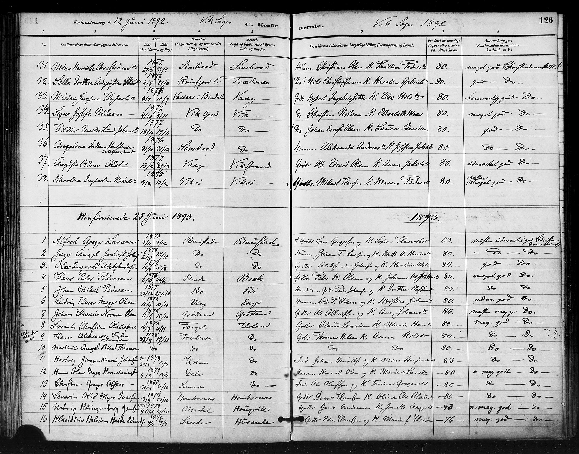 Ministerialprotokoller, klokkerbøker og fødselsregistre - Nordland, SAT/A-1459/812/L0178: Parish register (official) no. 812A07, 1886-1900, p. 126