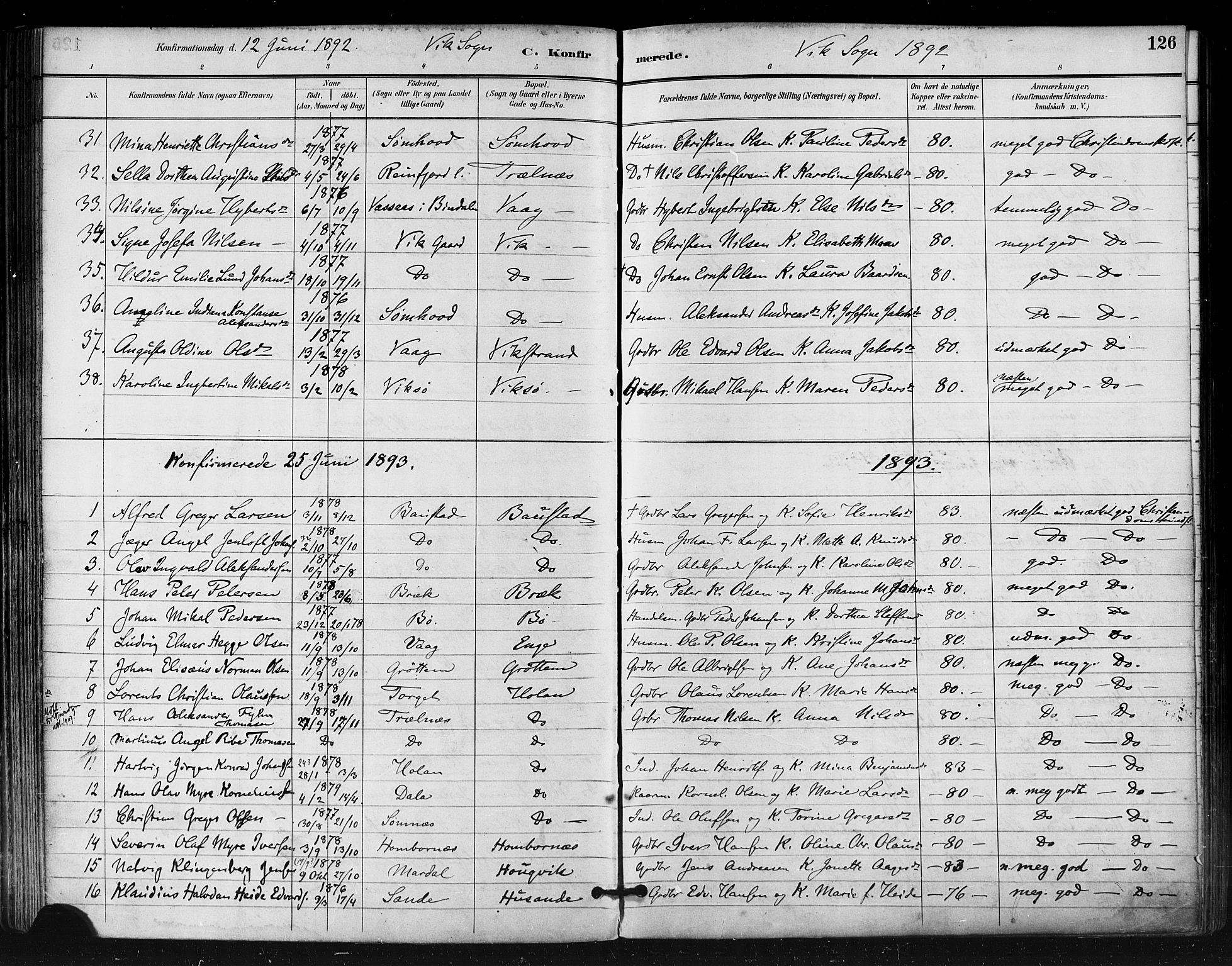 Ministerialprotokoller, klokkerbøker og fødselsregistre - Nordland, AV/SAT-A-1459/812/L0178: Parish register (official) no. 812A07, 1886-1900, p. 126