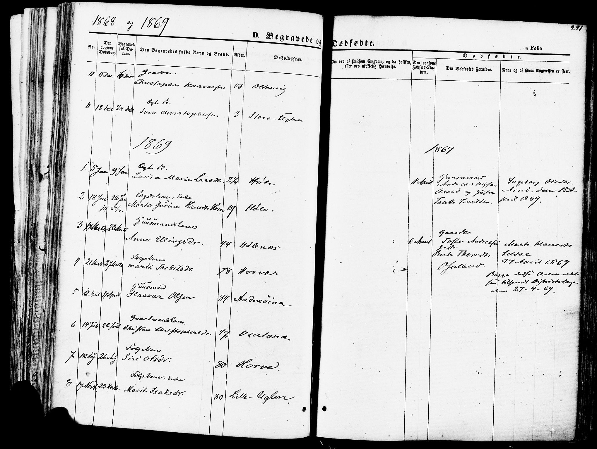 Høgsfjord sokneprestkontor, SAST/A-101624/H/Ha/Haa/L0002: Parish register (official) no. A 2, 1855-1885, p. 291