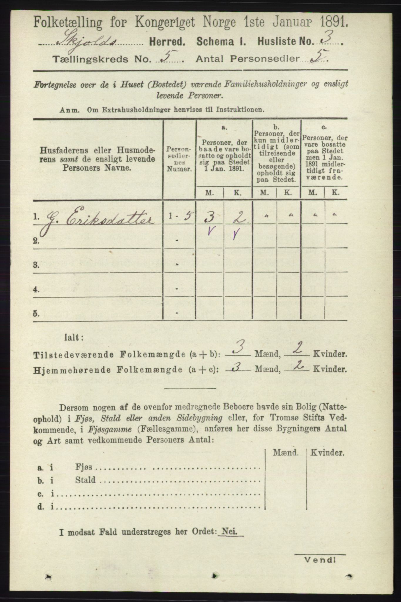 RA, 1891 census for 1154 Skjold, 1891, p. 731