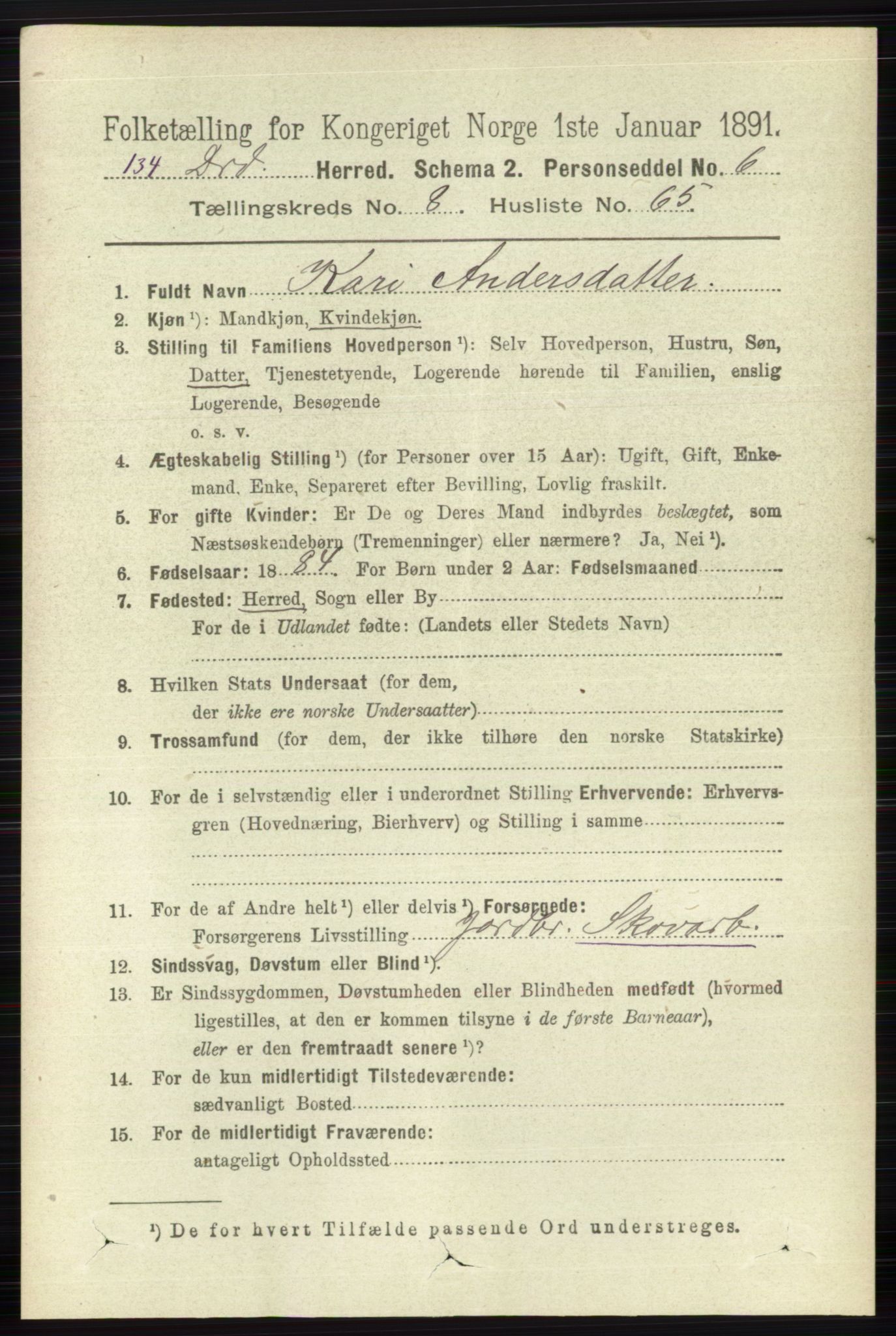 RA, 1891 census for 0817 Drangedal, 1891, p. 3080