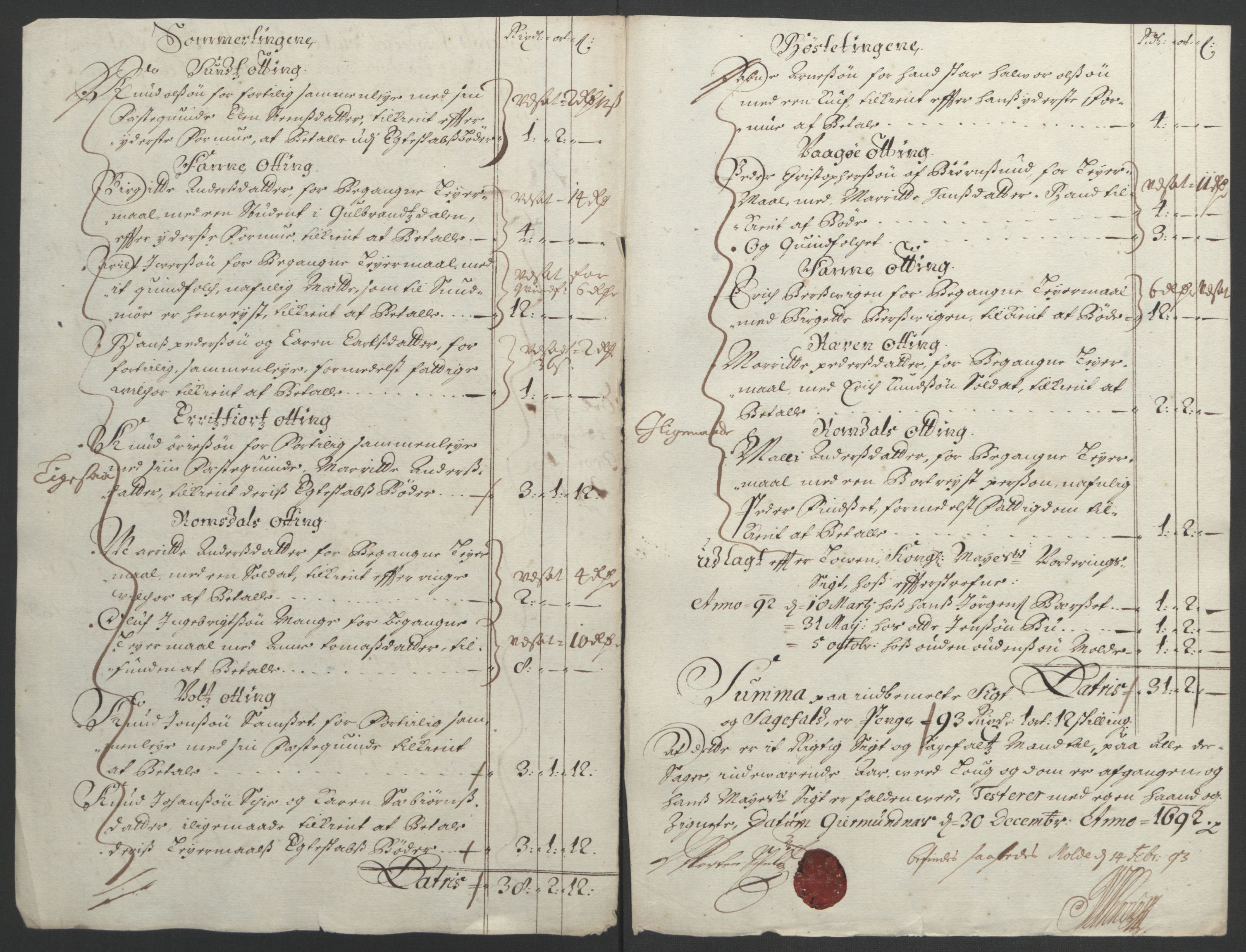 Rentekammeret inntil 1814, Reviderte regnskaper, Fogderegnskap, RA/EA-4092/R55/L3650: Fogderegnskap Romsdal, 1692, p. 163