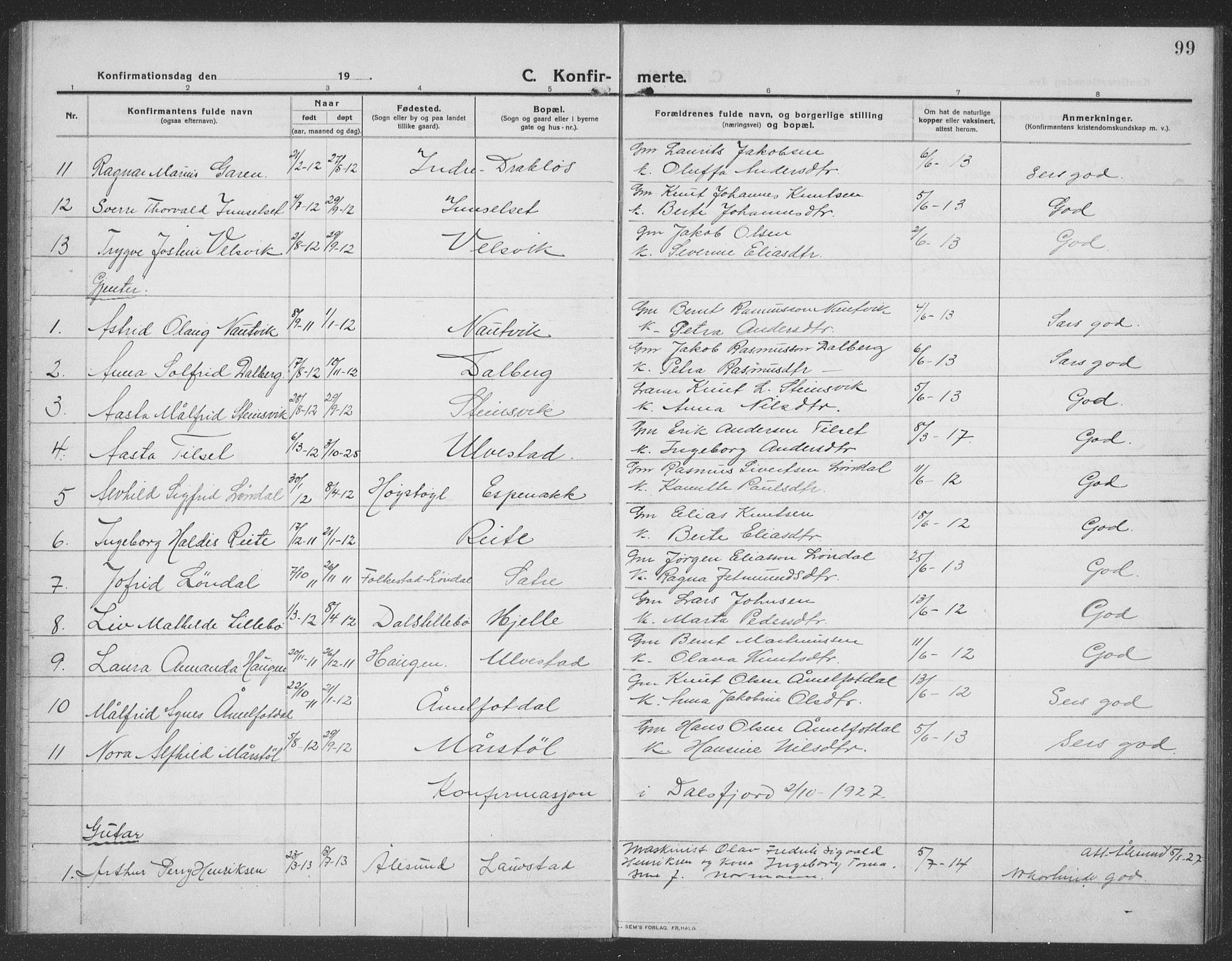 Ministerialprotokoller, klokkerbøker og fødselsregistre - Møre og Romsdal, SAT/A-1454/512/L0169: Parish register (copy) no. 512C01, 1910-1935, p. 99