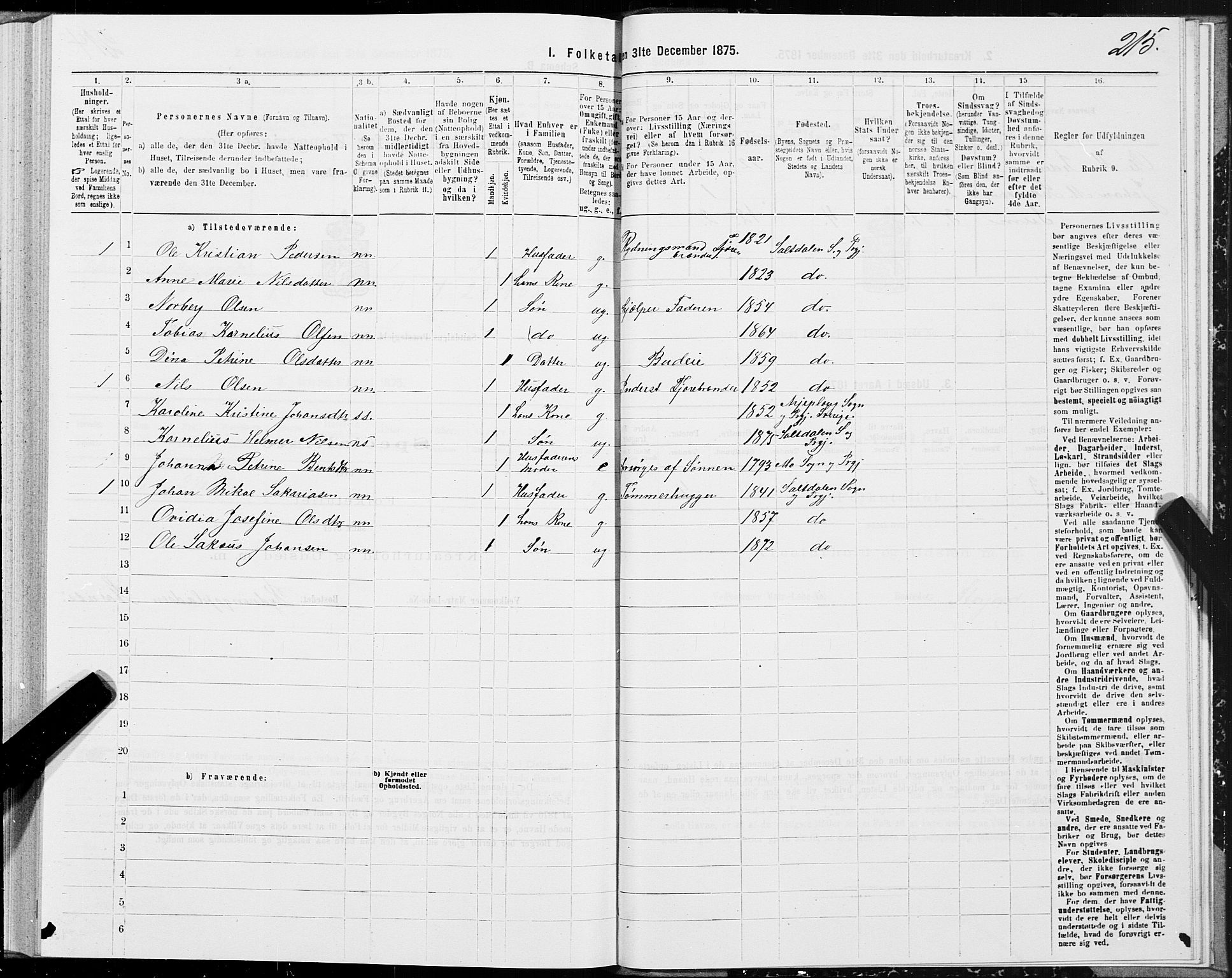SAT, 1875 census for 1840P Saltdal, 1875, p. 2215