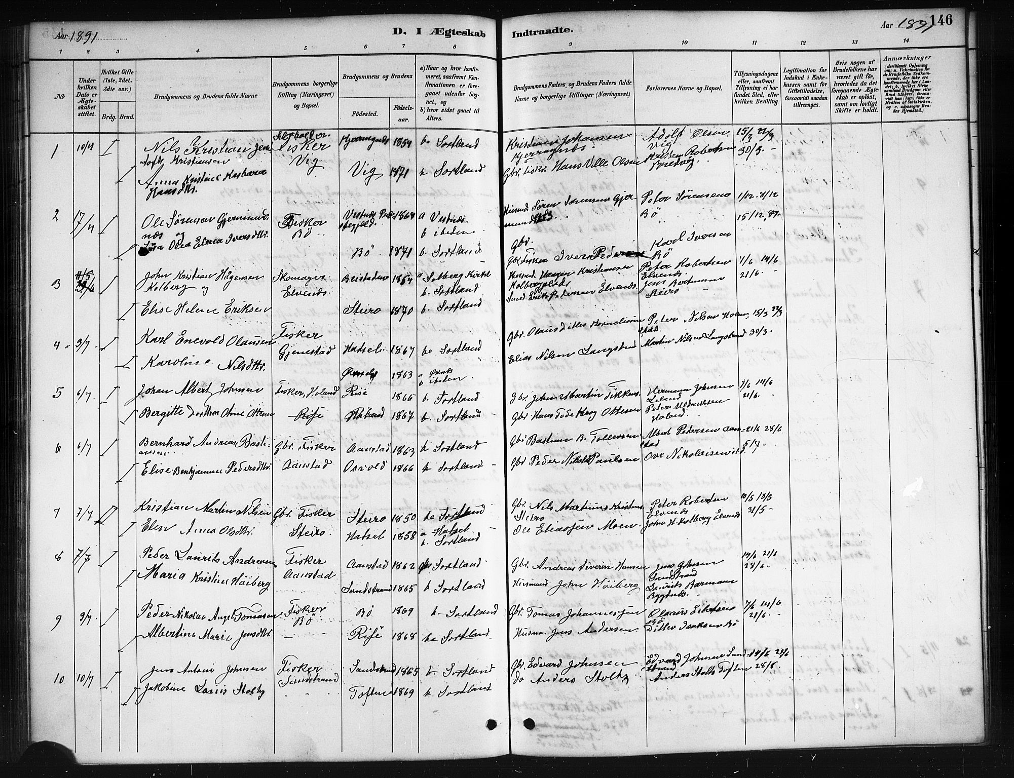 Ministerialprotokoller, klokkerbøker og fødselsregistre - Nordland, AV/SAT-A-1459/895/L1382: Parish register (copy) no. 895C04, 1885-1896, p. 146