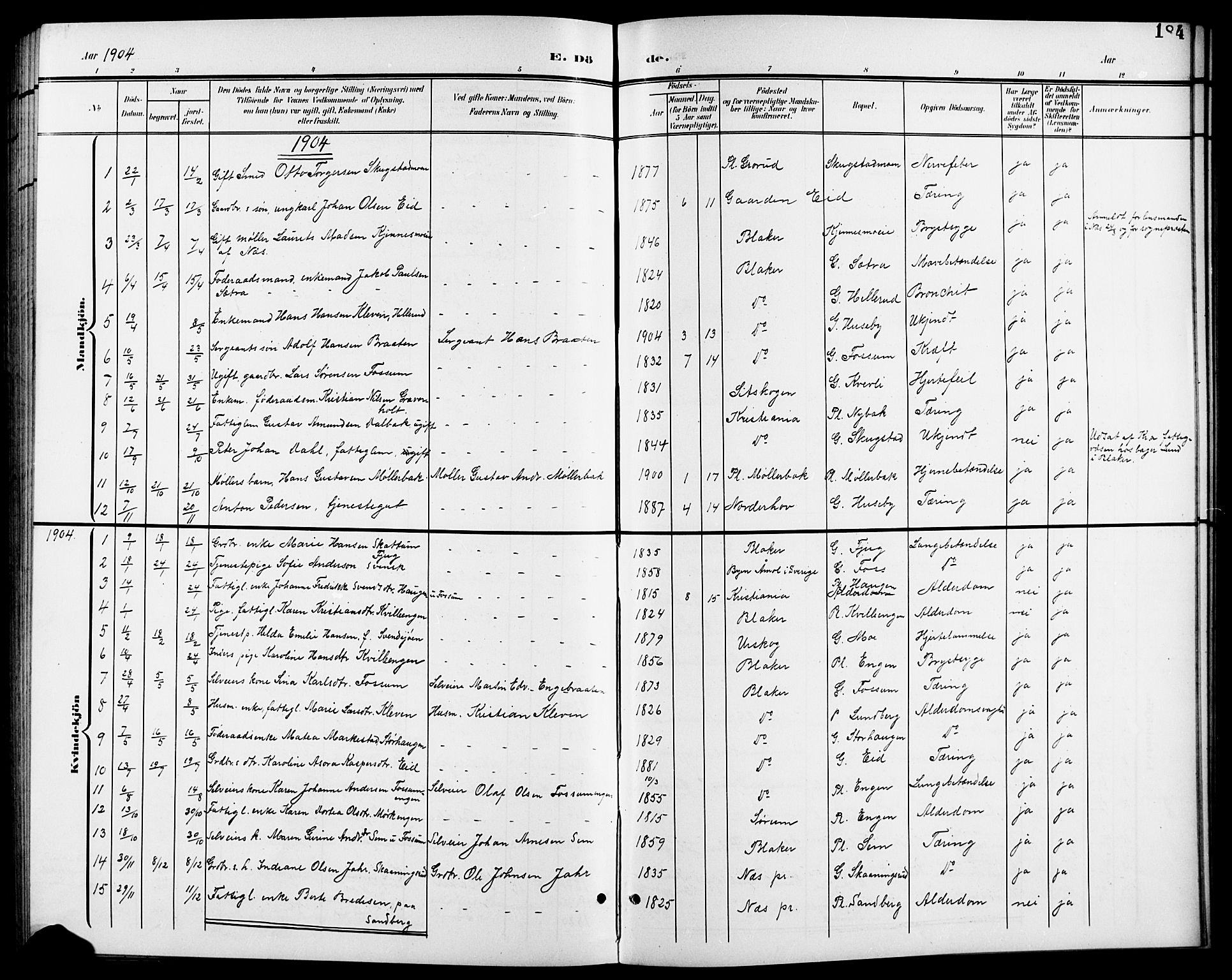 Aurskog prestekontor Kirkebøker, SAO/A-10304a/G/Gb/L0002: Parish register (copy) no. II 2, 1901-1926, p. 184