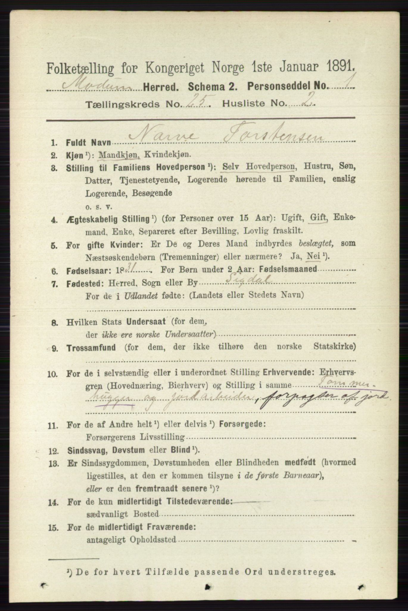 RA, 1891 census for 0623 Modum, 1891, p. 9047