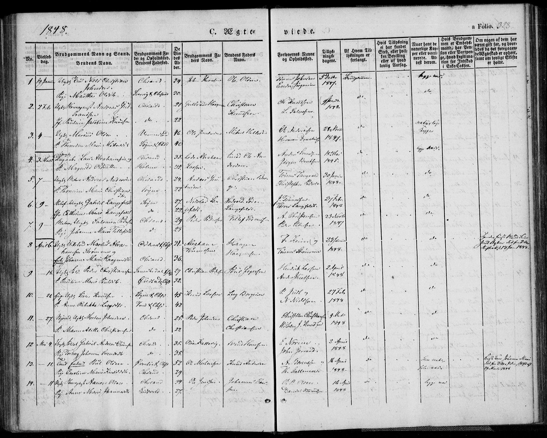 Kristiansand domprosti, SAK/1112-0006/F/Fa/L0013: Parish register (official) no. A 13, 1842-1851, p. 328