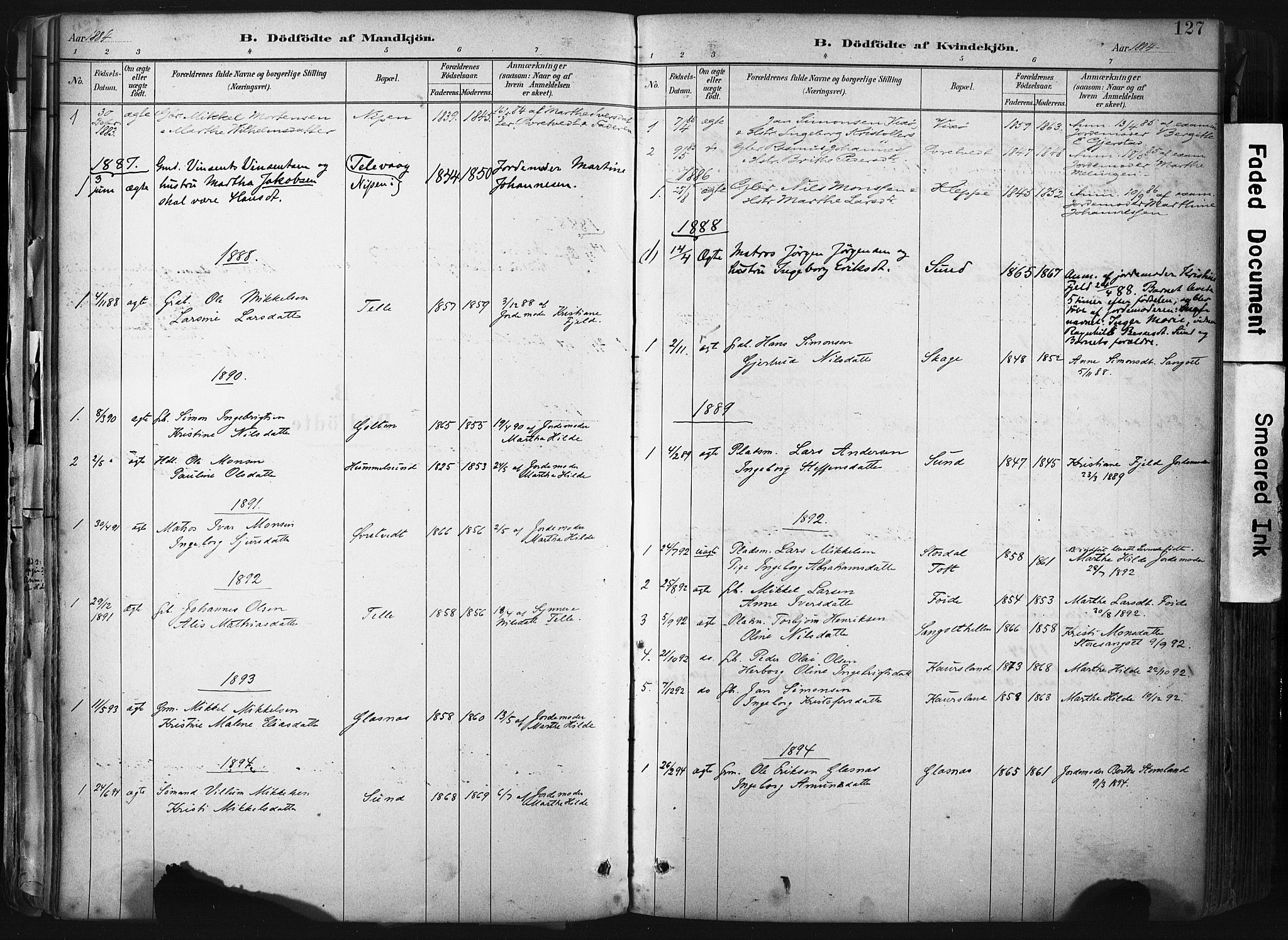 Sund sokneprestembete, SAB/A-99930: Parish register (official) no. B 1, 1882-1907, p. 127