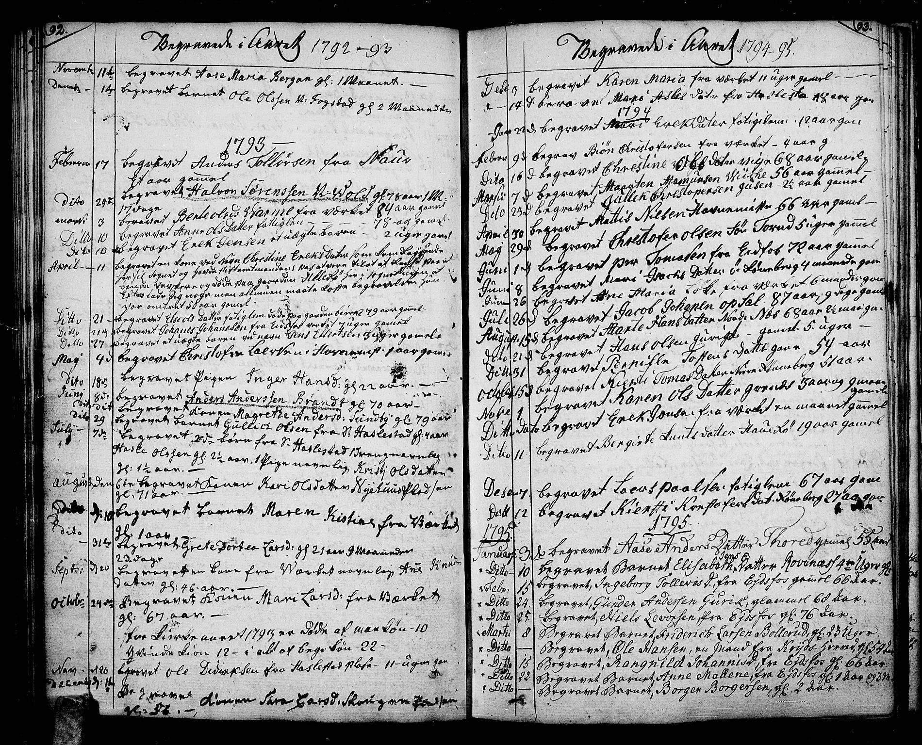 Hof kirkebøker, SAKO/A-64/F/Fa/L0003: Parish register (official) no. I 3, 1782-1814, p. 92-93