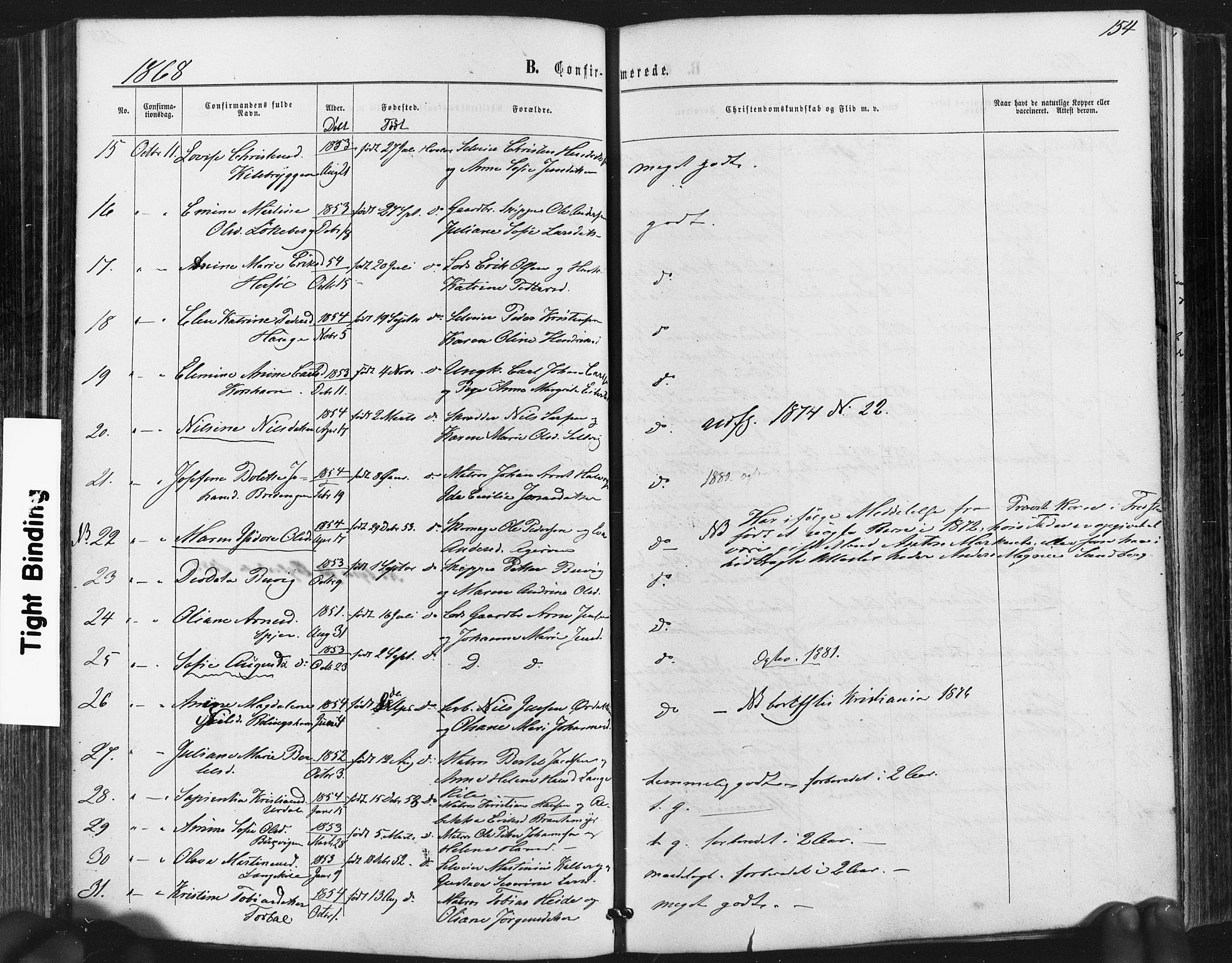 Hvaler prestekontor Kirkebøker, SAO/A-2001/F/Fa/L0007: Parish register (official) no. I 7, 1864-1878, p. 154