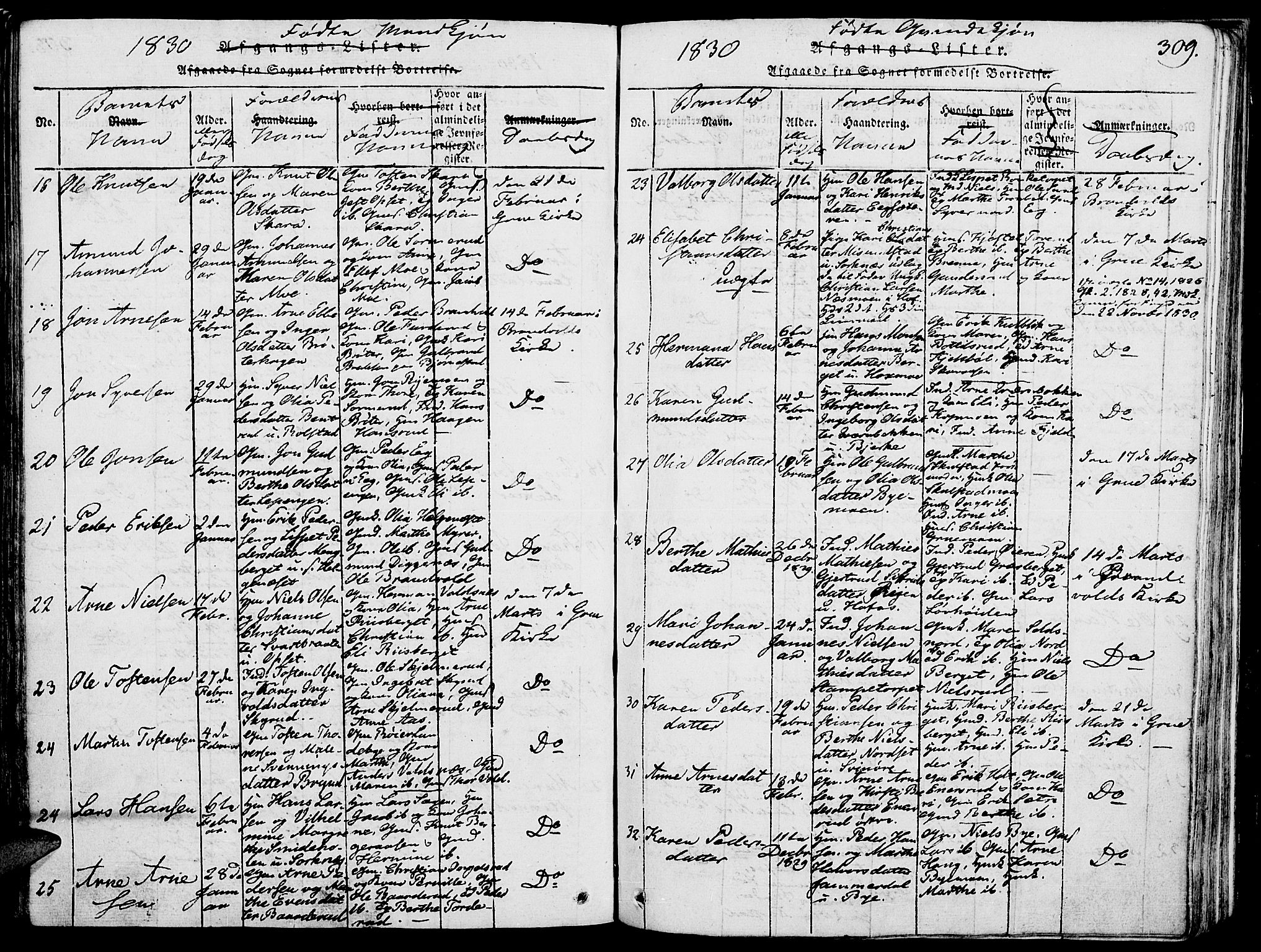 Grue prestekontor, AV/SAH-PREST-036/H/Ha/Haa/L0006: Parish register (official) no. 6, 1814-1830, p. 309