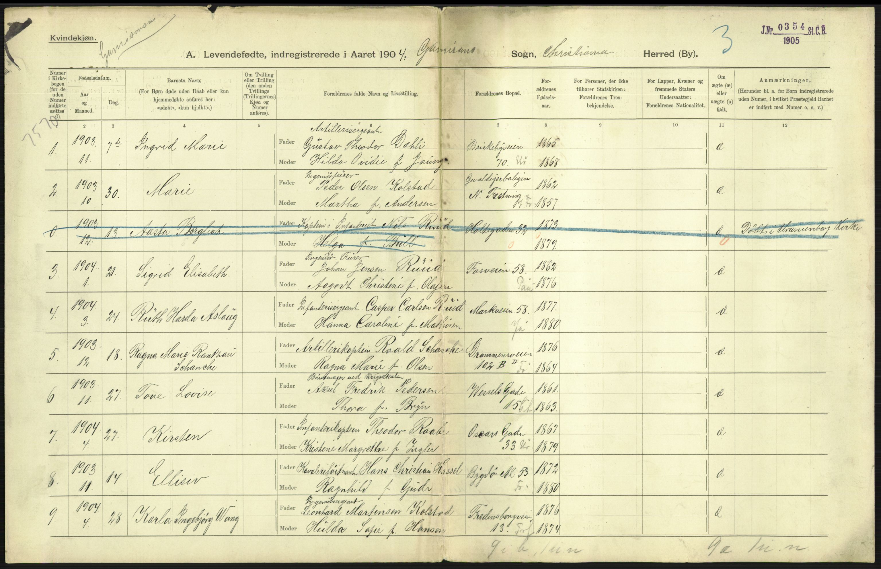 Statistisk sentralbyrå, Sosiodemografiske emner, Befolkning, AV/RA-S-2228/D/Df/Dfa/Dfab/L0003: Kristiania: Fødte, 1904, p. 33