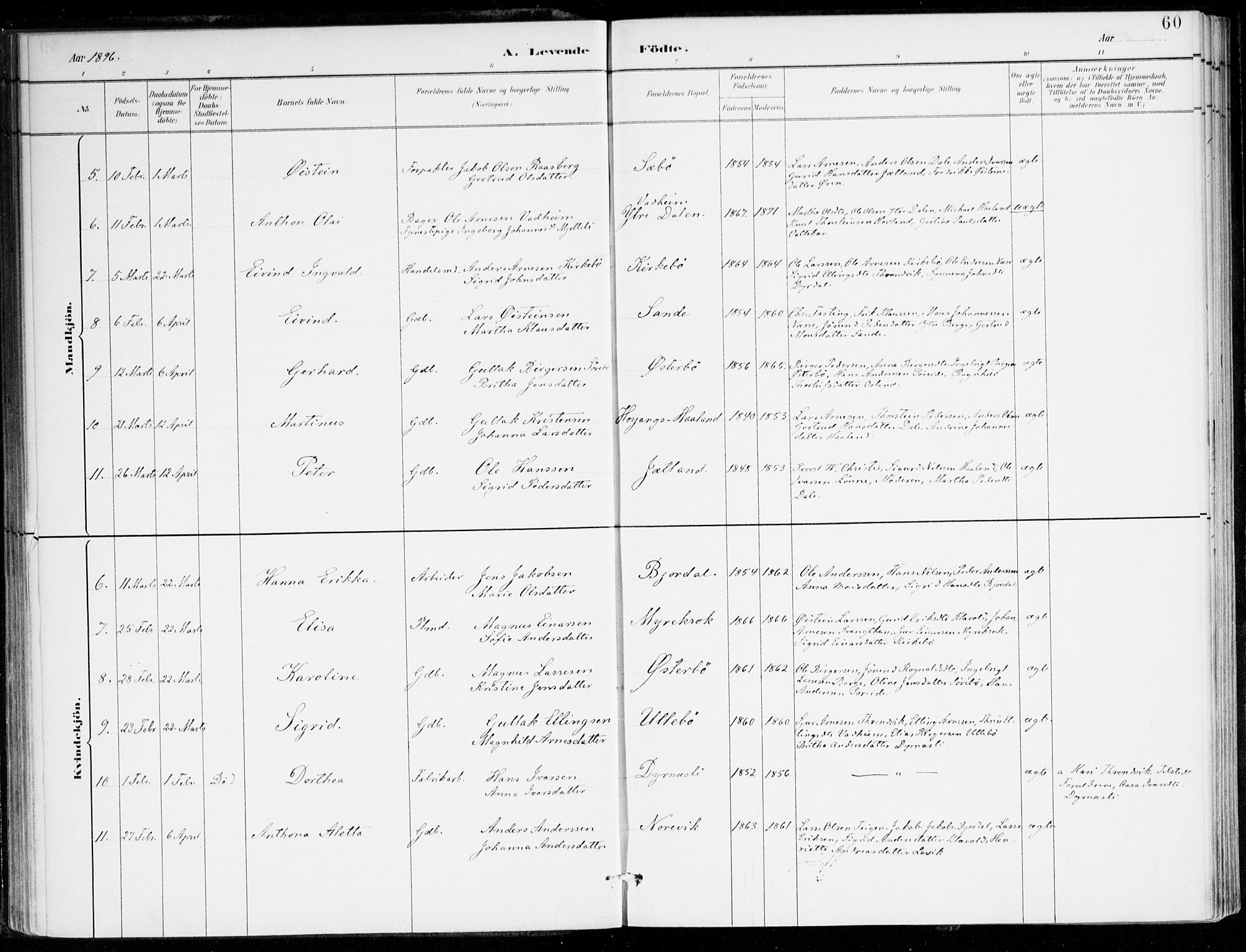 Lavik sokneprestembete, AV/SAB-A-80901: Parish register (official) no. C 1, 1882-1904, p. 60