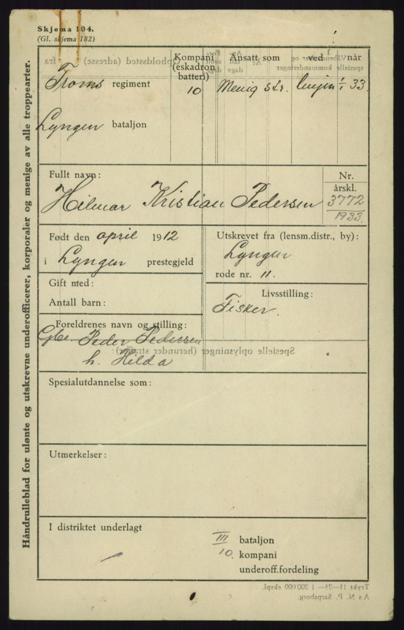 Forsvaret, Troms infanteriregiment nr. 16, AV/RA-RAFA-3146/P/Pa/L0017: Rulleblad for regimentets menige mannskaper, årsklasse 1933, 1933, p. 1017