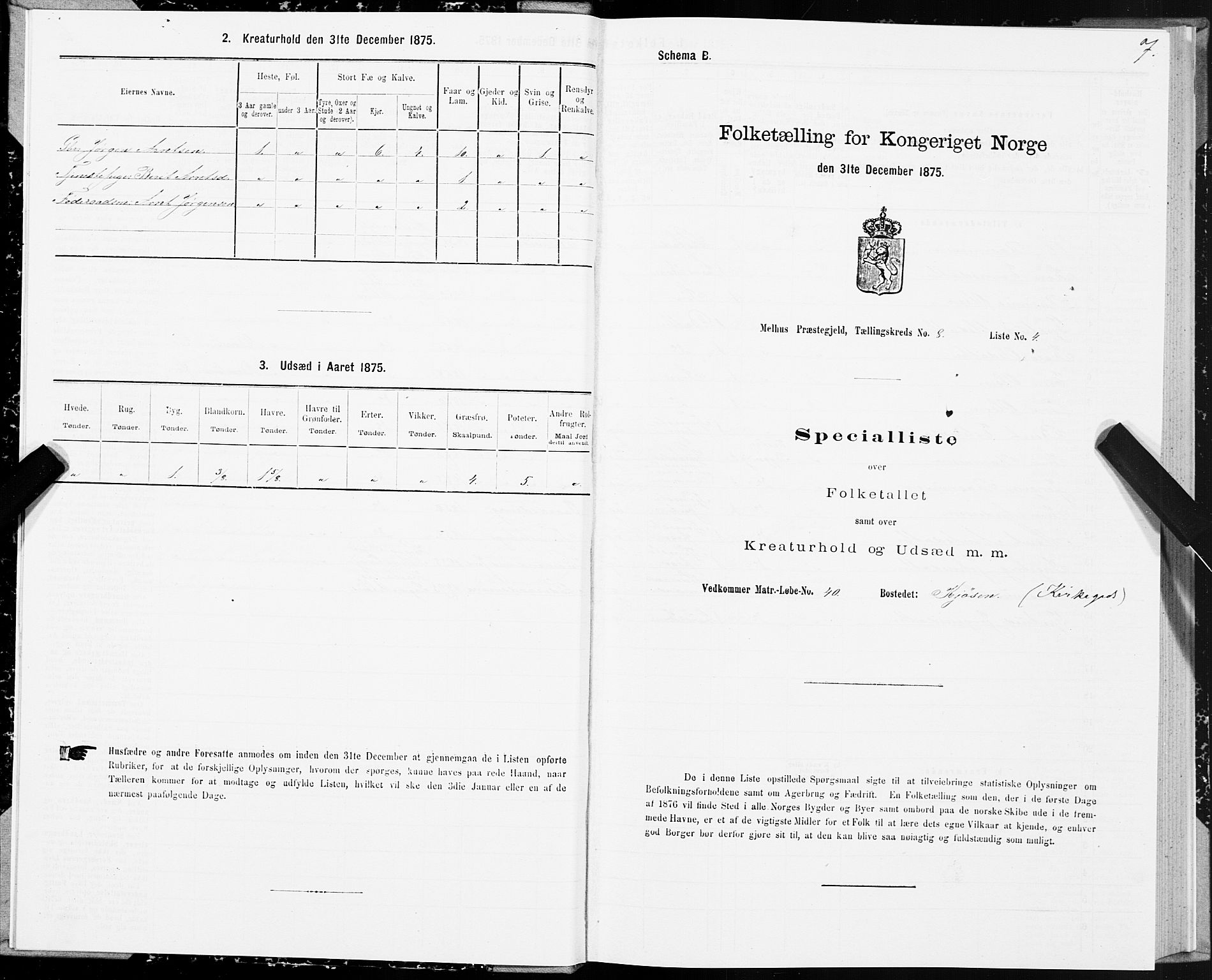 SAT, 1875 census for 1653P Melhus, 1875, p. 7007