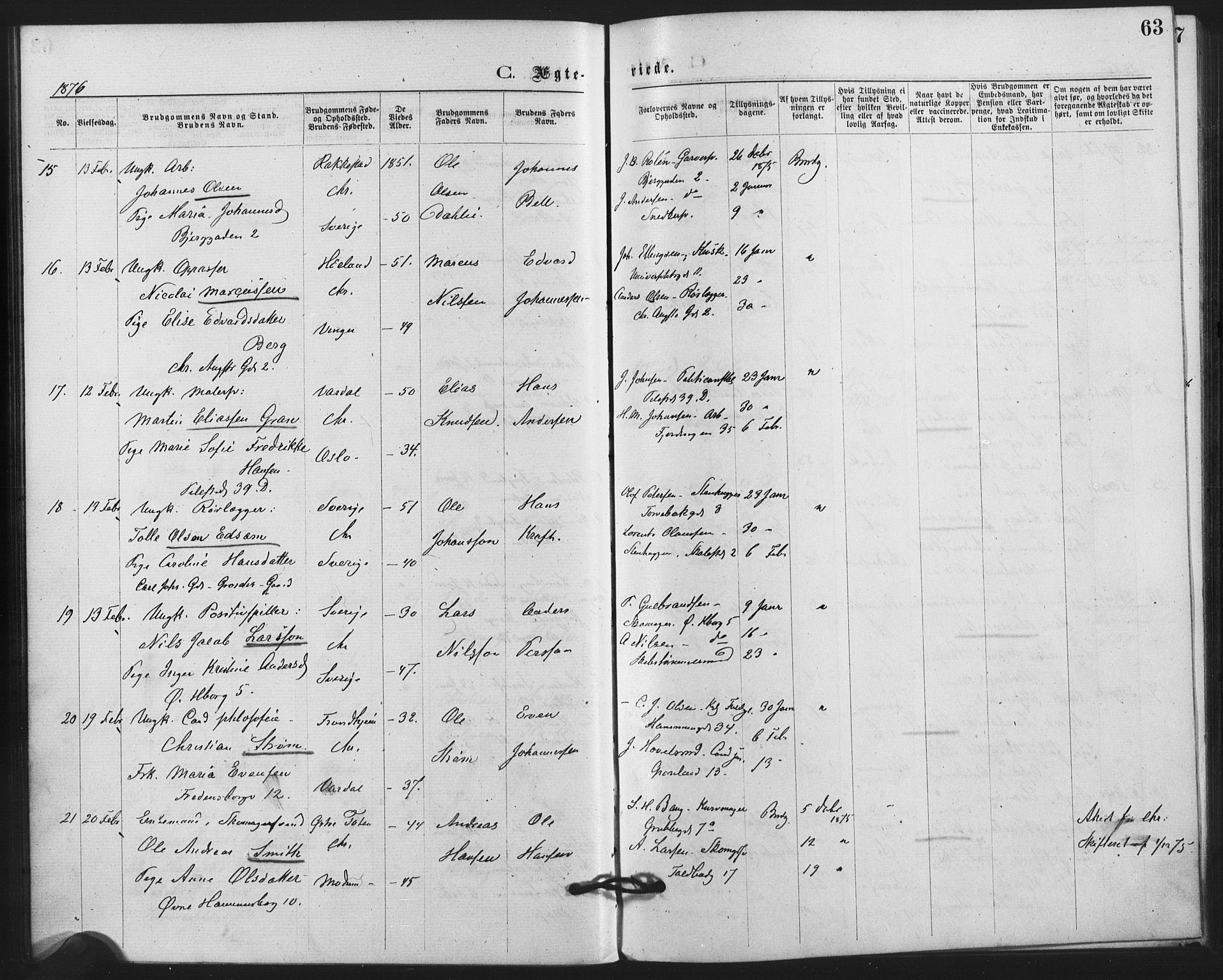 Trefoldighet prestekontor Kirkebøker, SAO/A-10882/F/Fc/L0002: Parish register (official) no. III 2, 1874-1881, p. 63