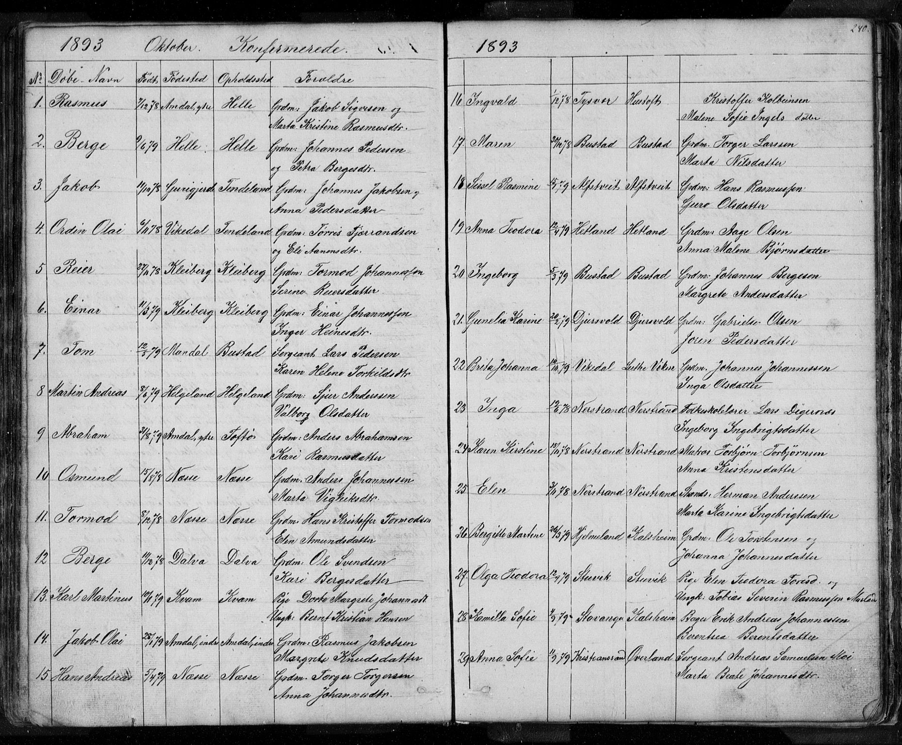 Nedstrand sokneprestkontor, SAST/A-101841/01/V: Parish register (copy) no. B 3, 1848-1933, p. 240