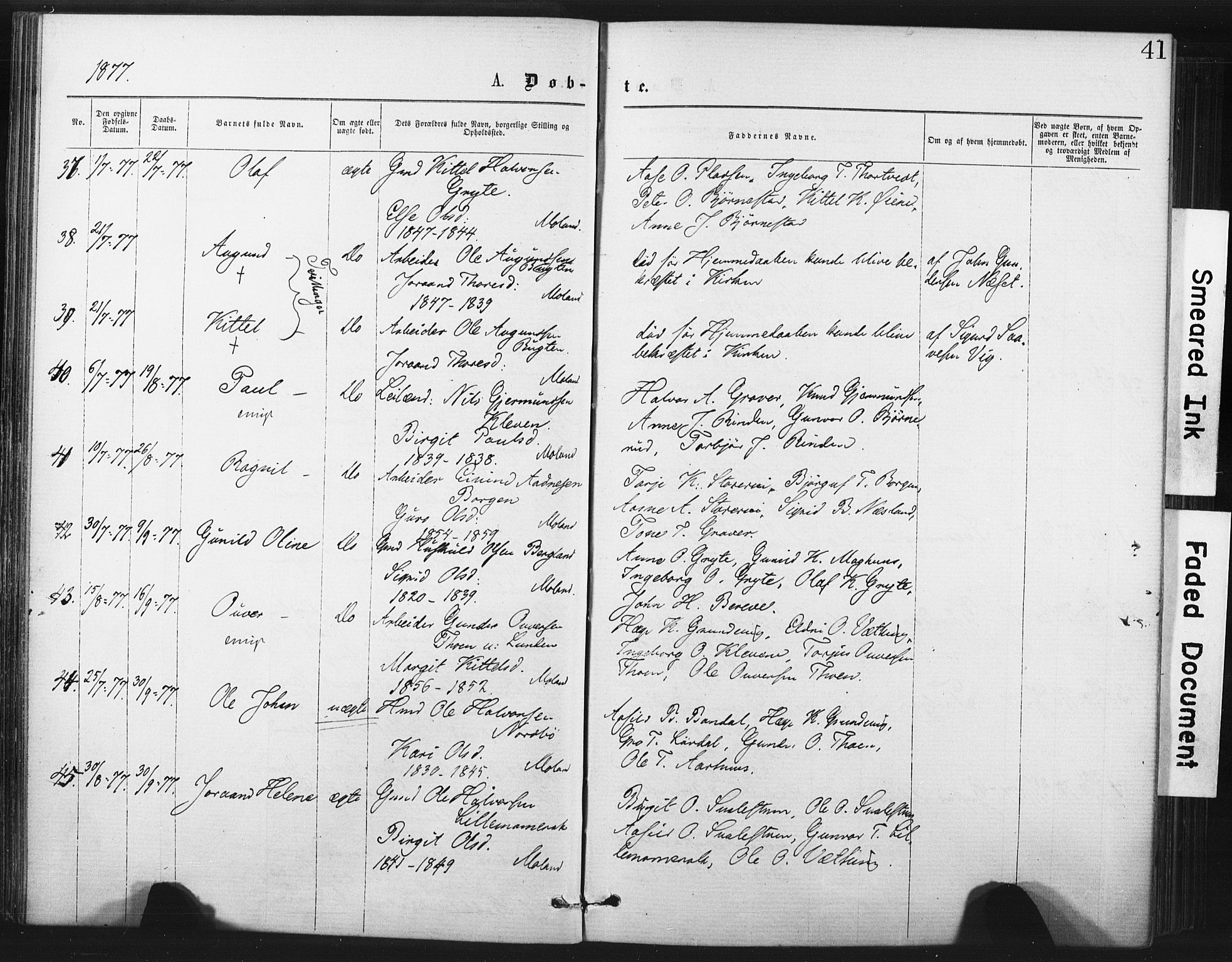 Fyresdal kirkebøker, SAKO/A-263/F/Fa/L0006: Parish register (official) no. I 6, 1872-1886, p. 41