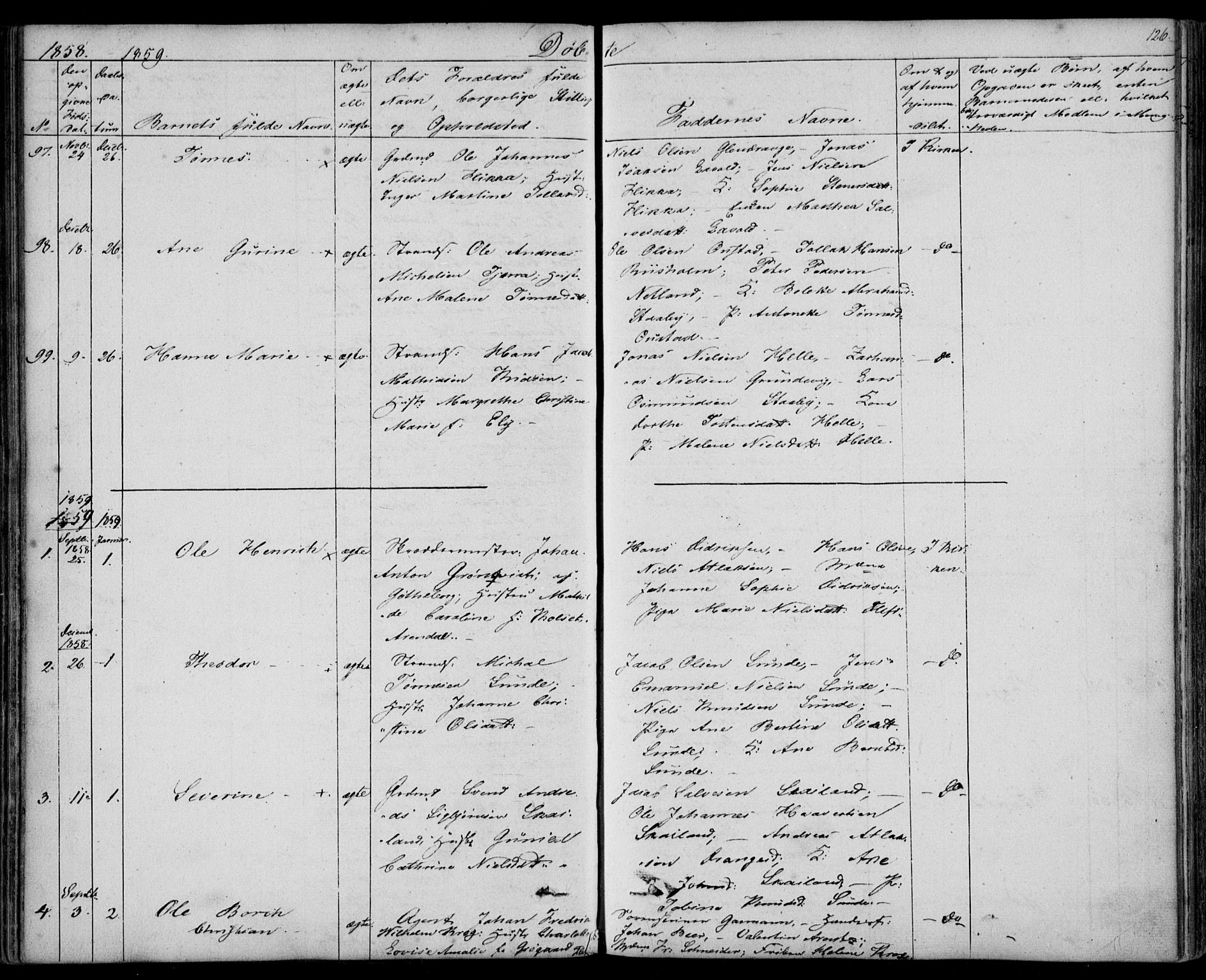 Flekkefjord sokneprestkontor, SAK/1111-0012/F/Fb/Fbc/L0005: Parish register (copy) no. B 5, 1846-1866, p. 126