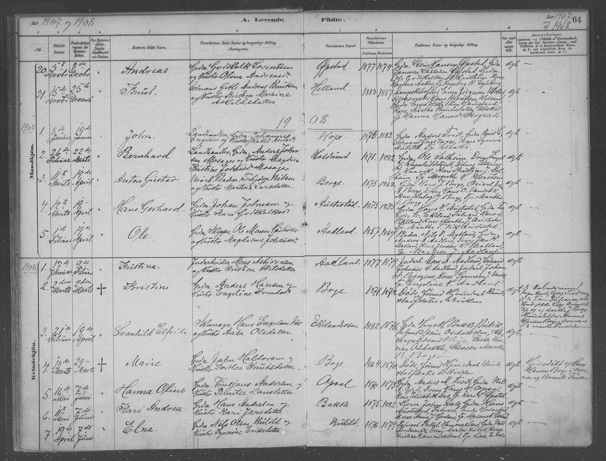 Fusa sokneprestembete, SAB/A-75401/H/Haa: Parish register (official) no. B 1, 1880-1938, p. 64