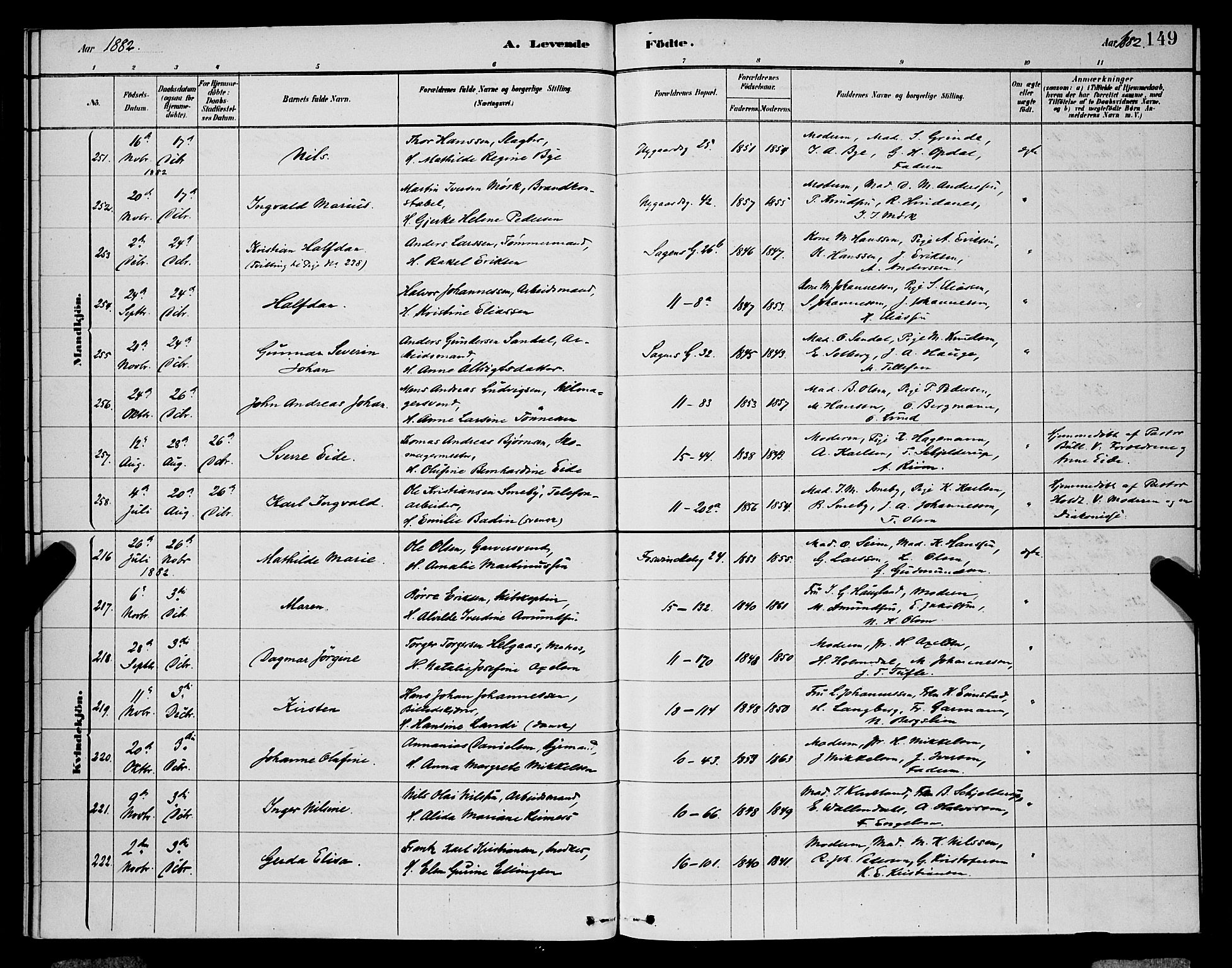 Domkirken sokneprestembete, SAB/A-74801/H/Hab/L0015: Parish register (copy) no. B 8, 1879-1887, p. 149