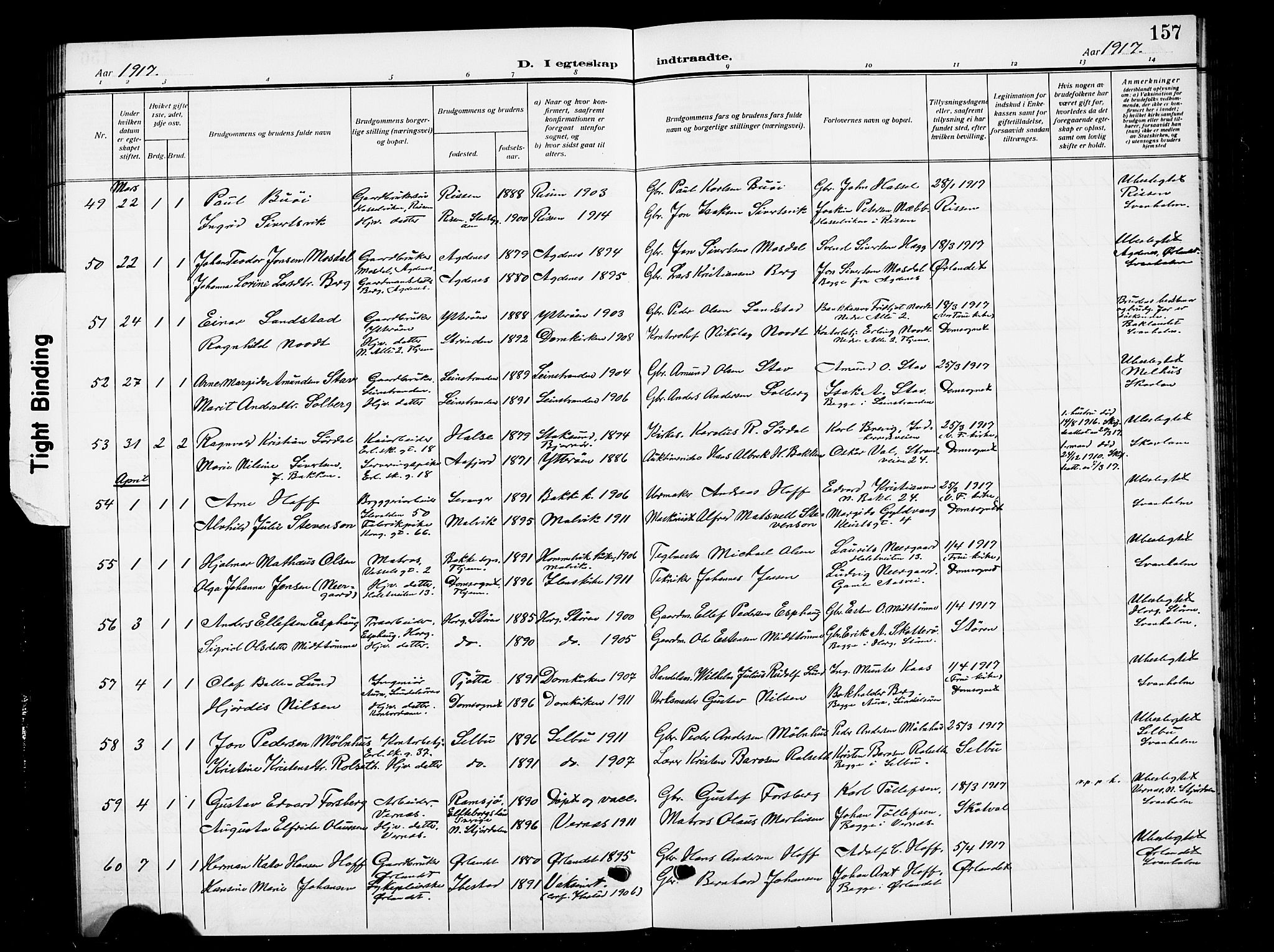 Ministerialprotokoller, klokkerbøker og fødselsregistre - Sør-Trøndelag, SAT/A-1456/601/L0097: Parish register (copy) no. 601C15, 1911-1921, p. 157