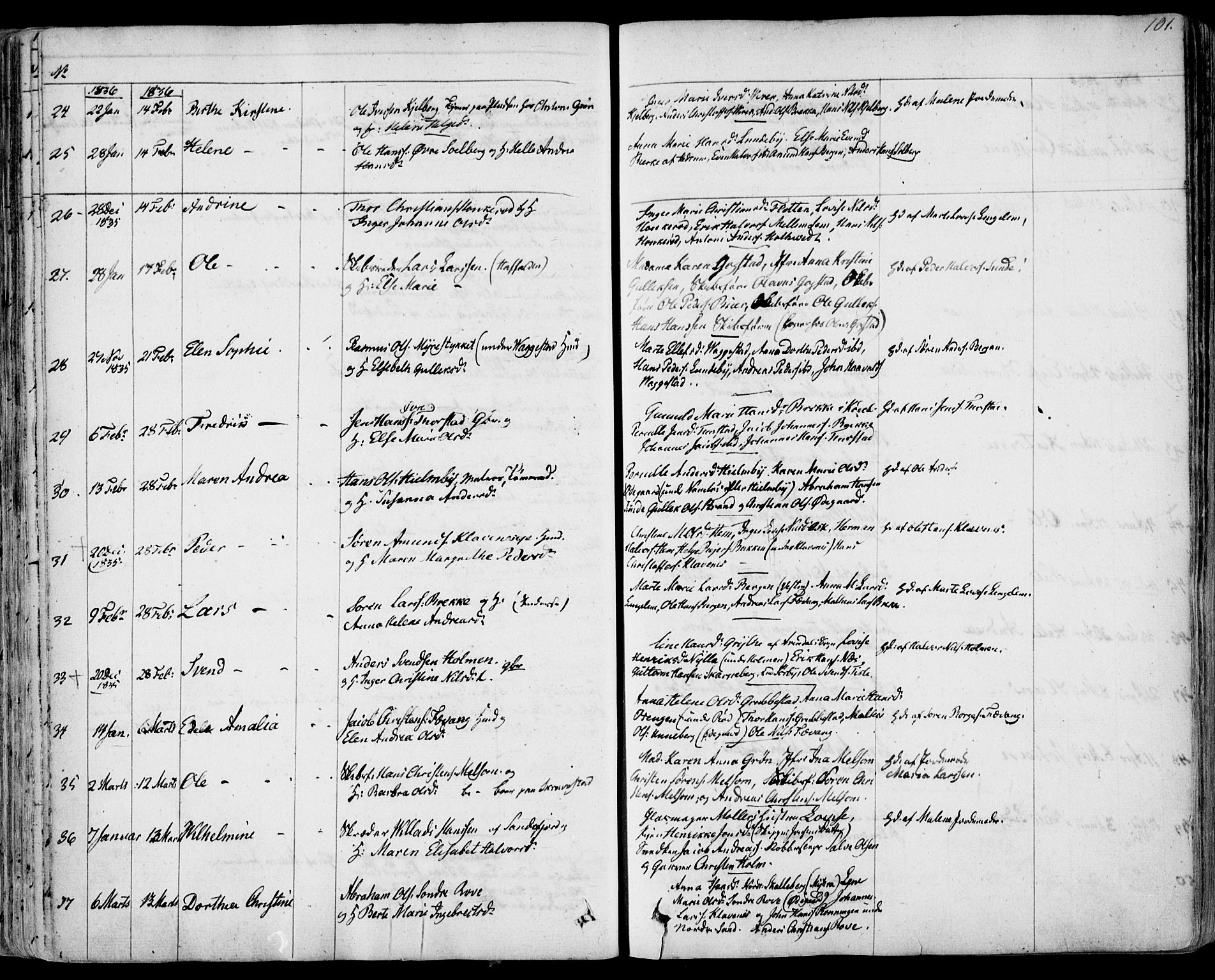 Sandar kirkebøker, SAKO/A-243/F/Fa/L0005: Parish register (official) no. 5, 1832-1847, p. 100-101